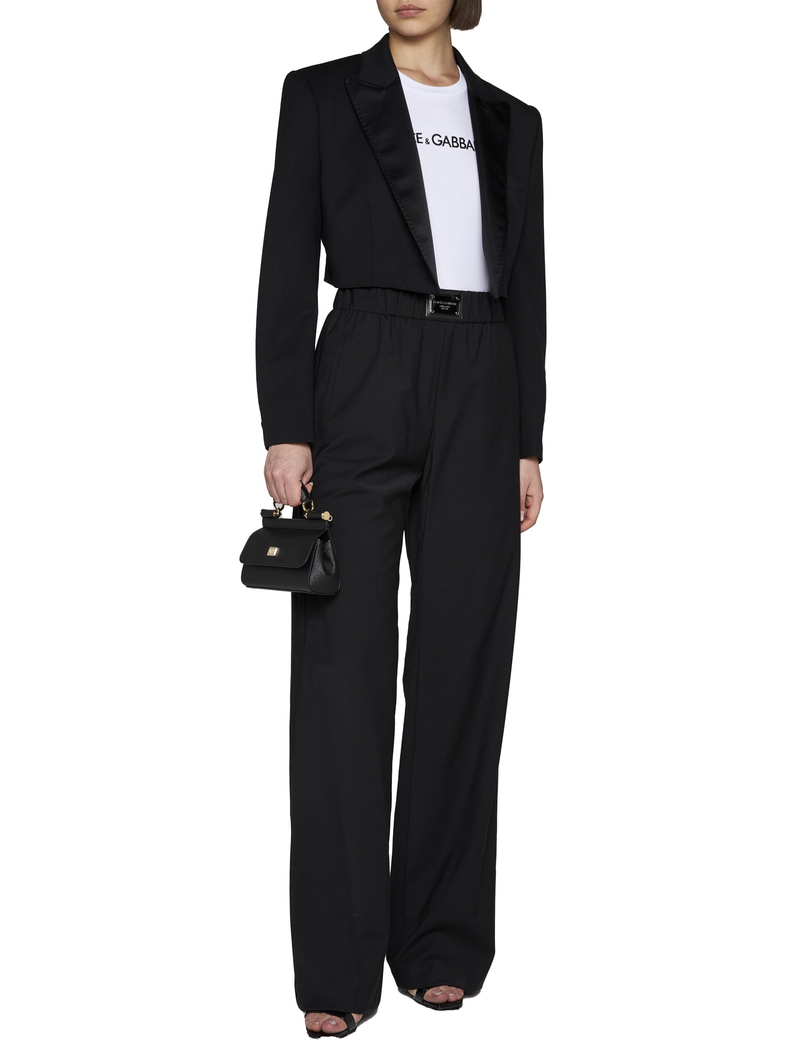 Dolce & Gabbana Black Wool Flared Trousers In Nero