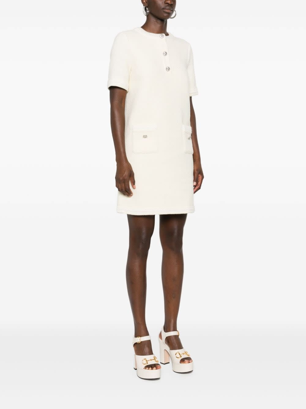 Gucci Wool Tweed Dress In White