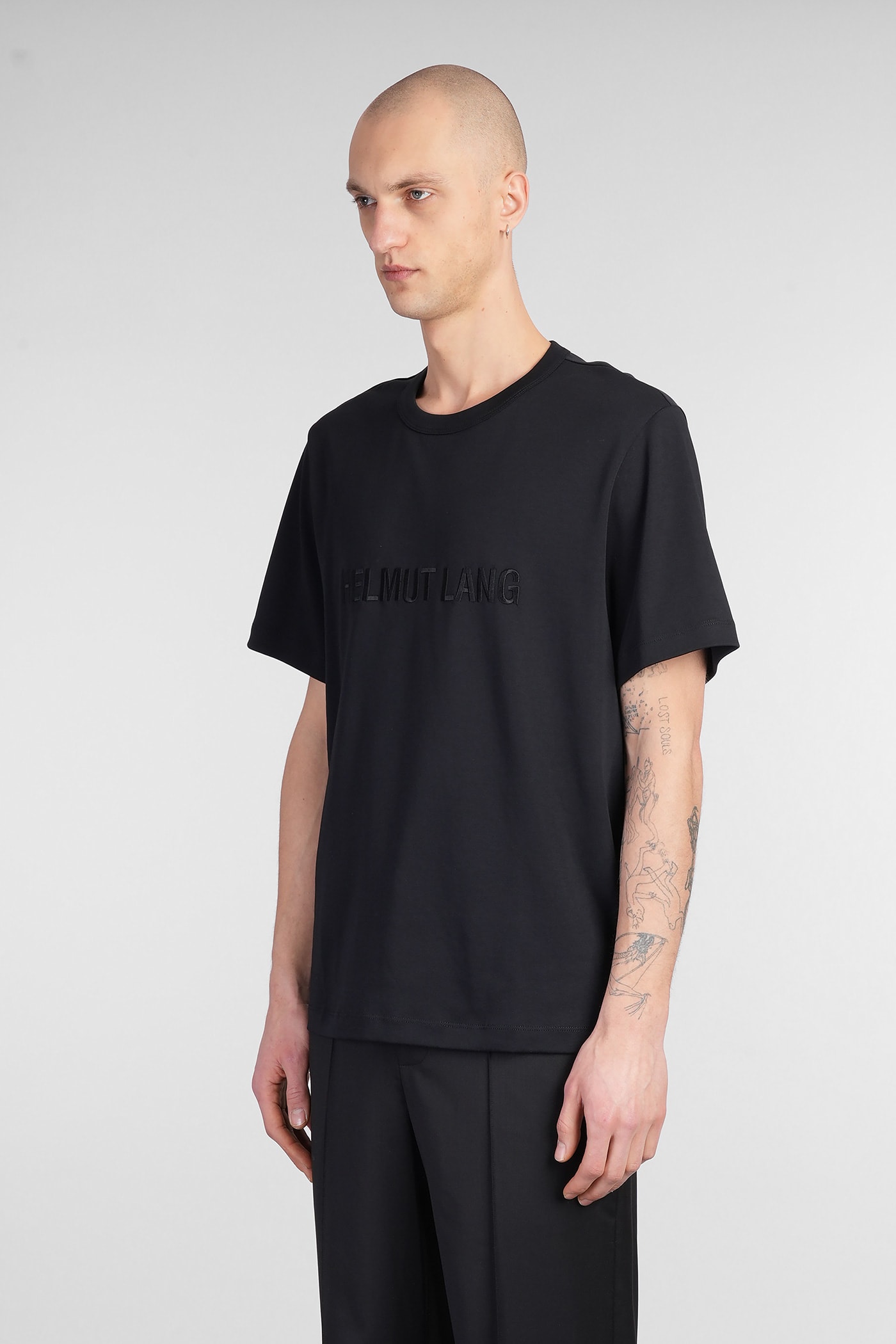 Helmut Lang Relaxed Fit Crew Neck T-shirt With Embossed Logo In Black