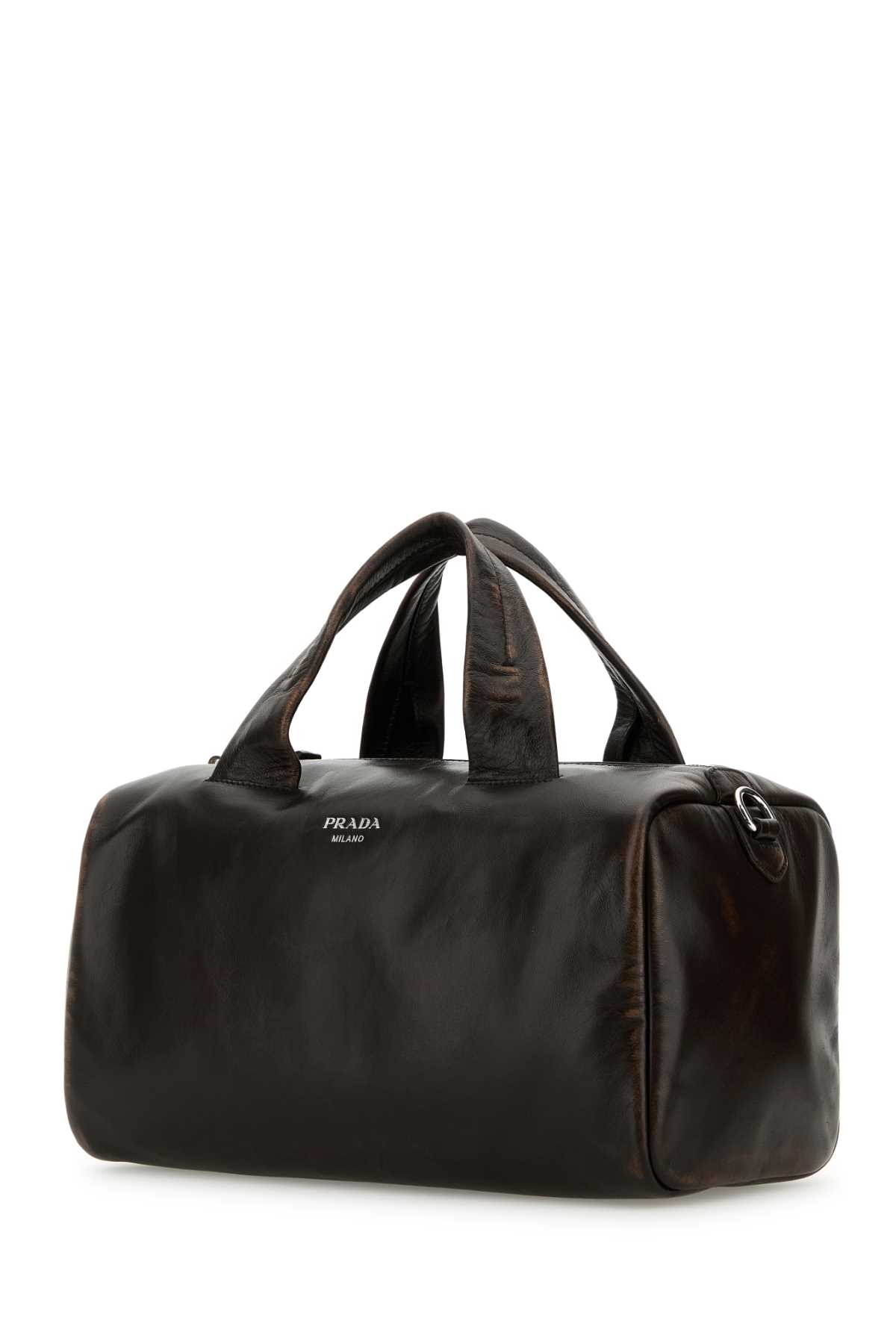 Prada Dark Brown Nappa Leather Small Travel Bag In Moro