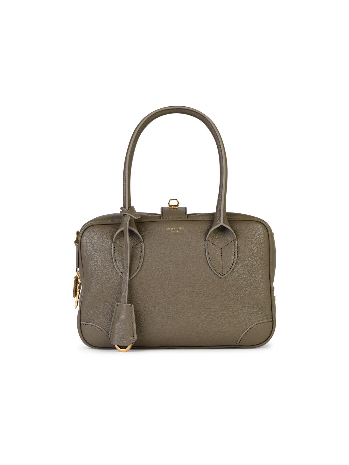 Shop Golden Goose Vita Beige Leather Top Case In Green