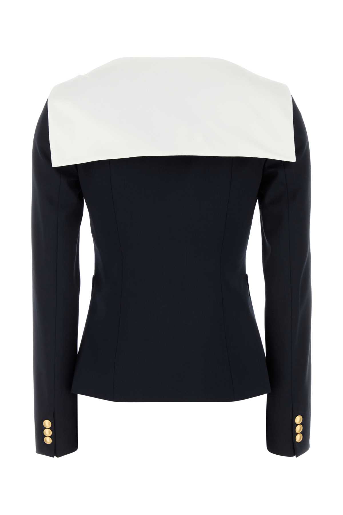 Alessandra Rich Wool Blazer With Contrasting Collar And Gold Buttons In Navyblue
