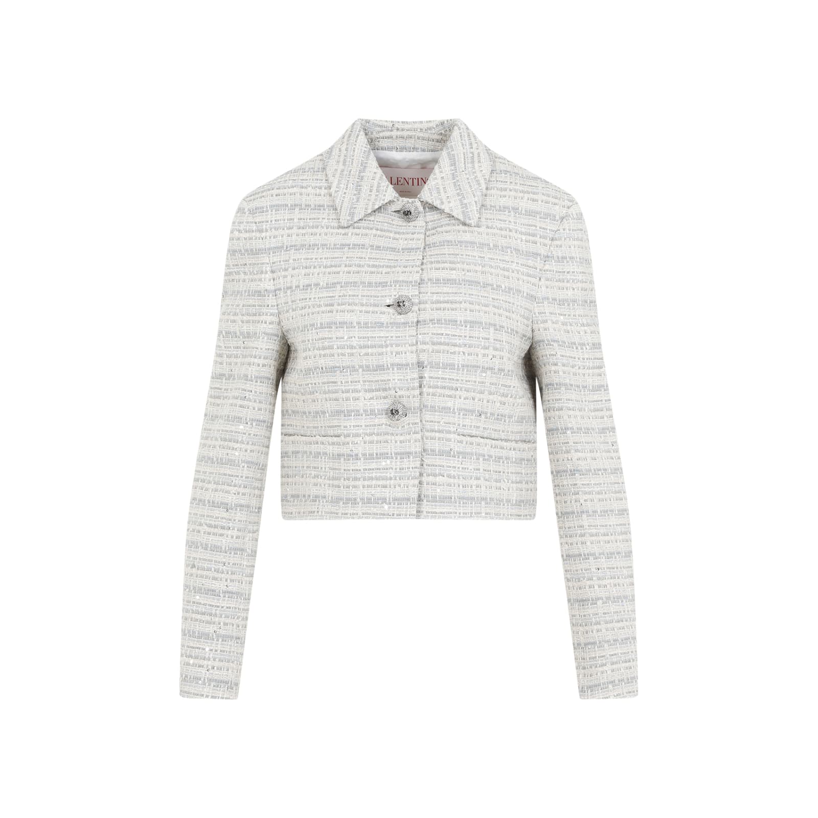 Shop Valentino Tweed Jacket In J Avorio Grey Blue