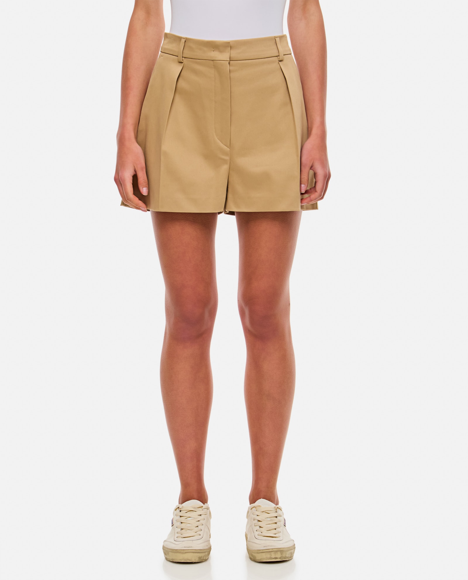 Shop Max Mara Unico Gabardine Shorts In Beige