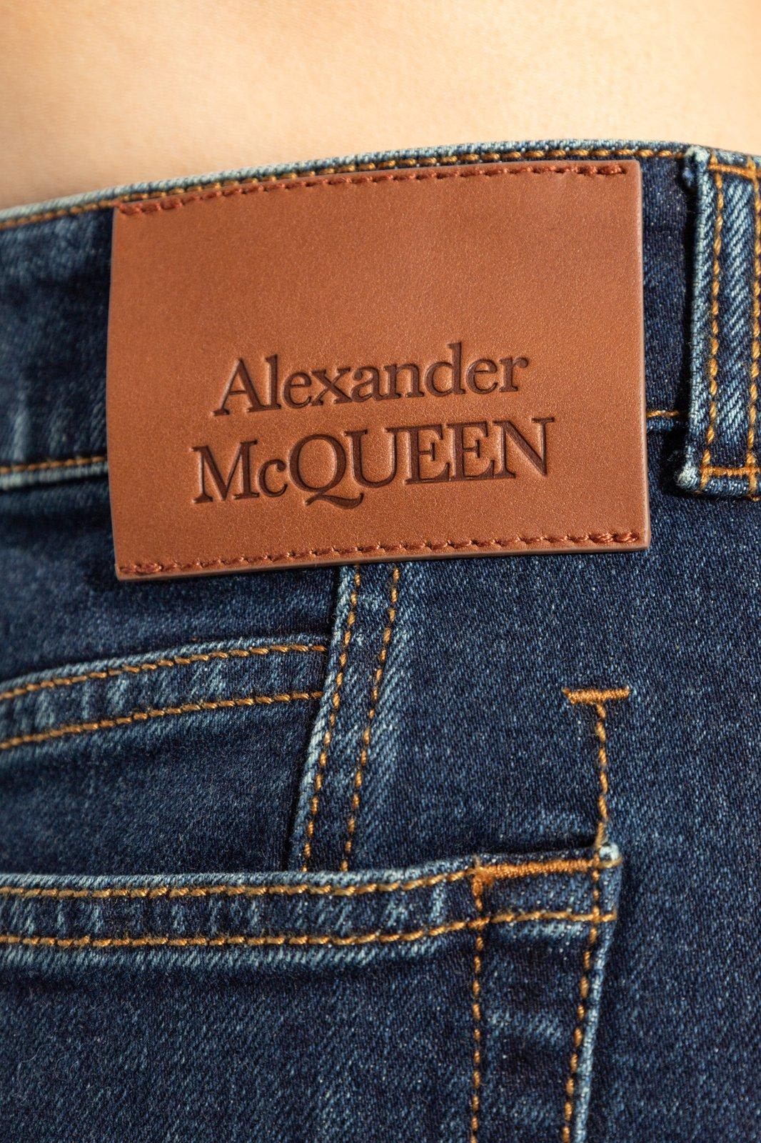 ALEXANDER MCQUEEN LOG PATCH DENIM MIDI SKIRT 