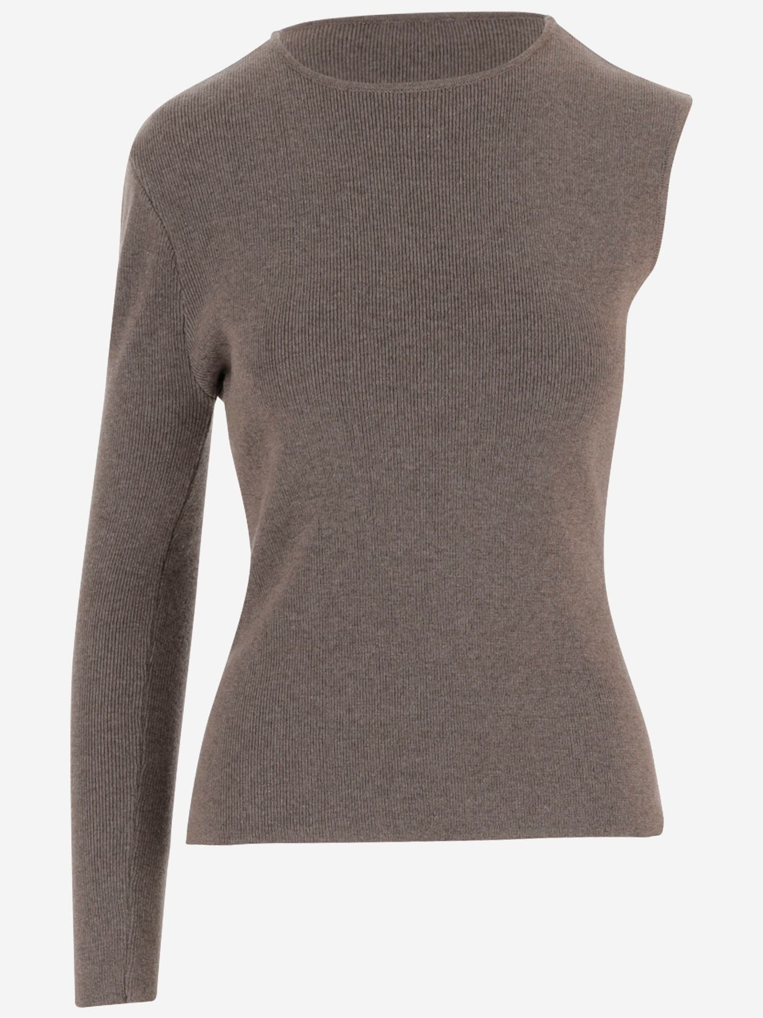 Magda Butrym Asymmetrical Wool Sweater With High Neck And Side Draping In Brown