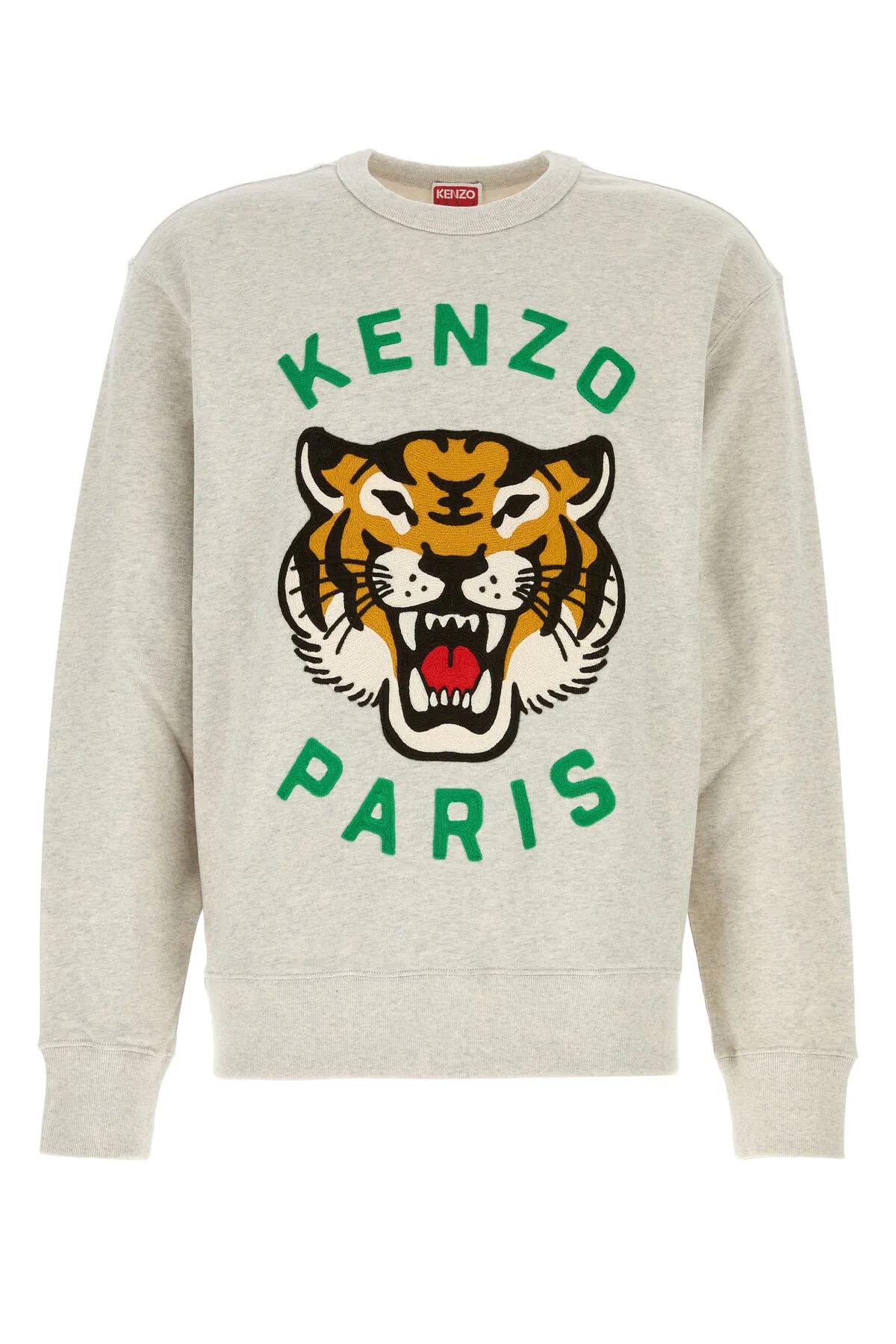 Shop Kenzo Melange Light Grey Cotton Sweatshirt