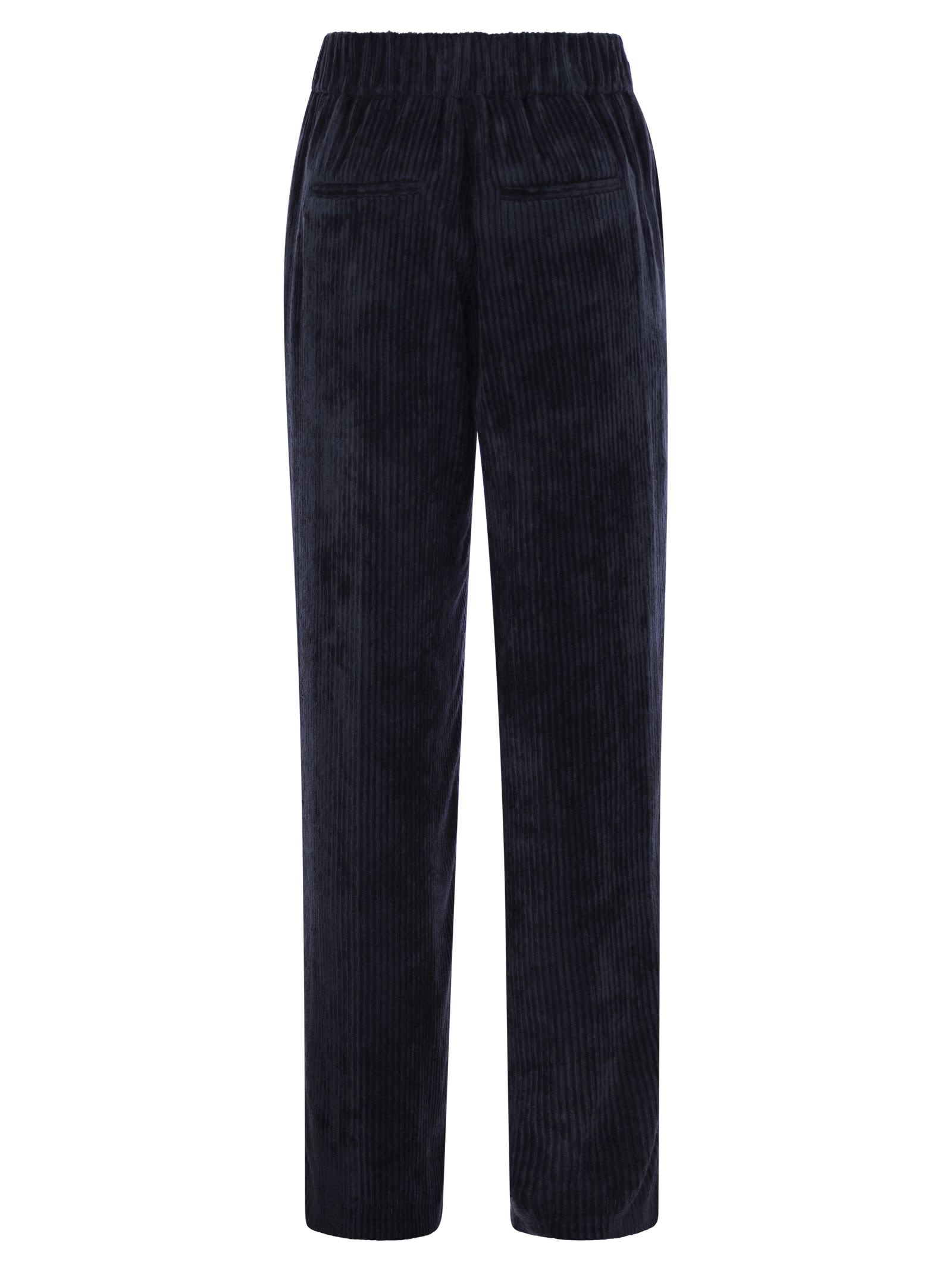 Peserico Carrot Trousers With Velvet Lace In Navy