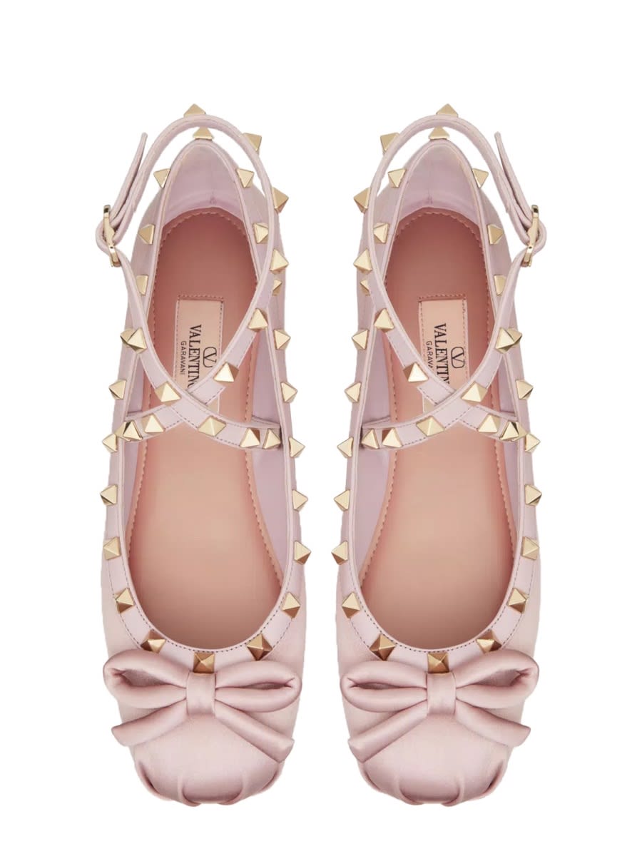 Shop Valentino Satin Rockstud Ballerina