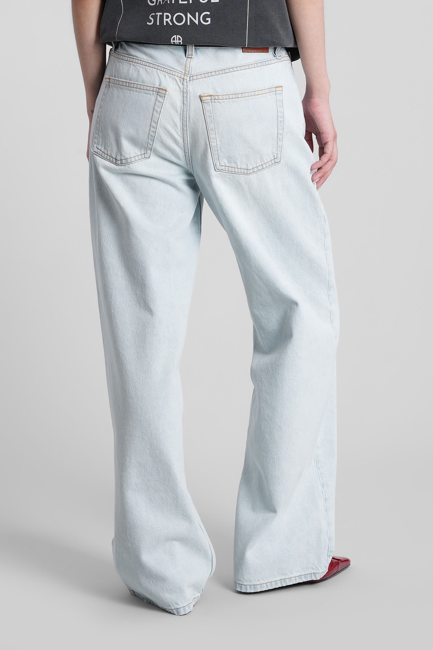 Anine Bing Manon Jeans In Cyan Cotton In Blue