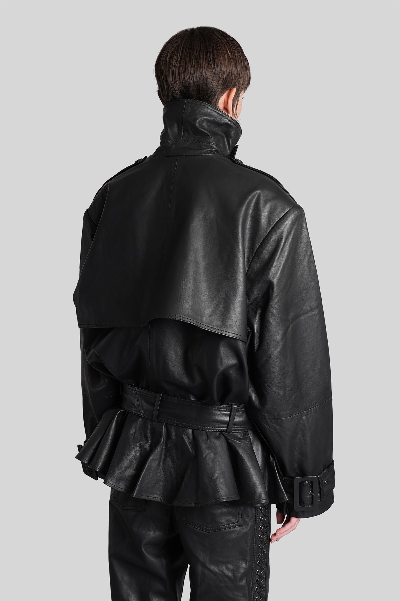 Rotate Birger Christensen Biker Jacket In Black Leather In Multi