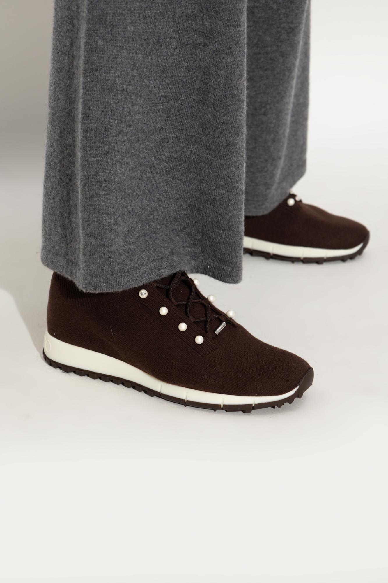 Jimmy Choo Veles Crochet Knit Sneakers In Brown