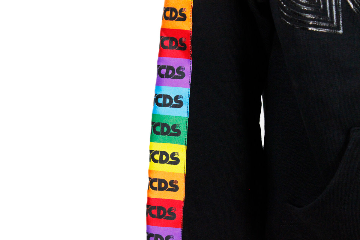 Gcds Sweatshirt With Zip And Hood With Logo Band On The Arms In Black