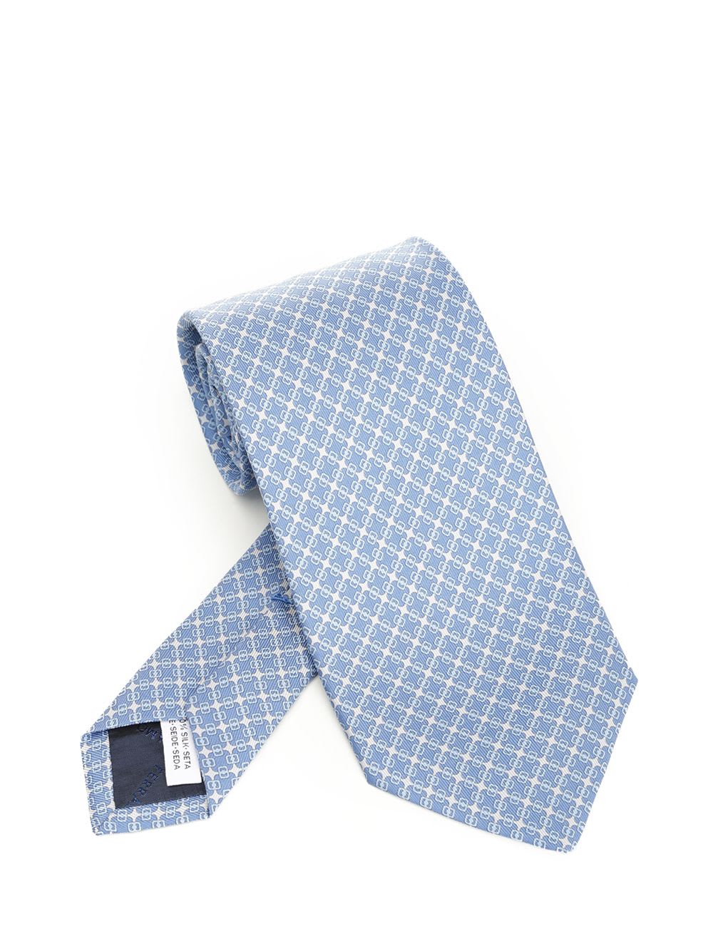 Ferragamo Vara Plaque Print Silk Tie Ties And Bow Ties Light Blue In Blue