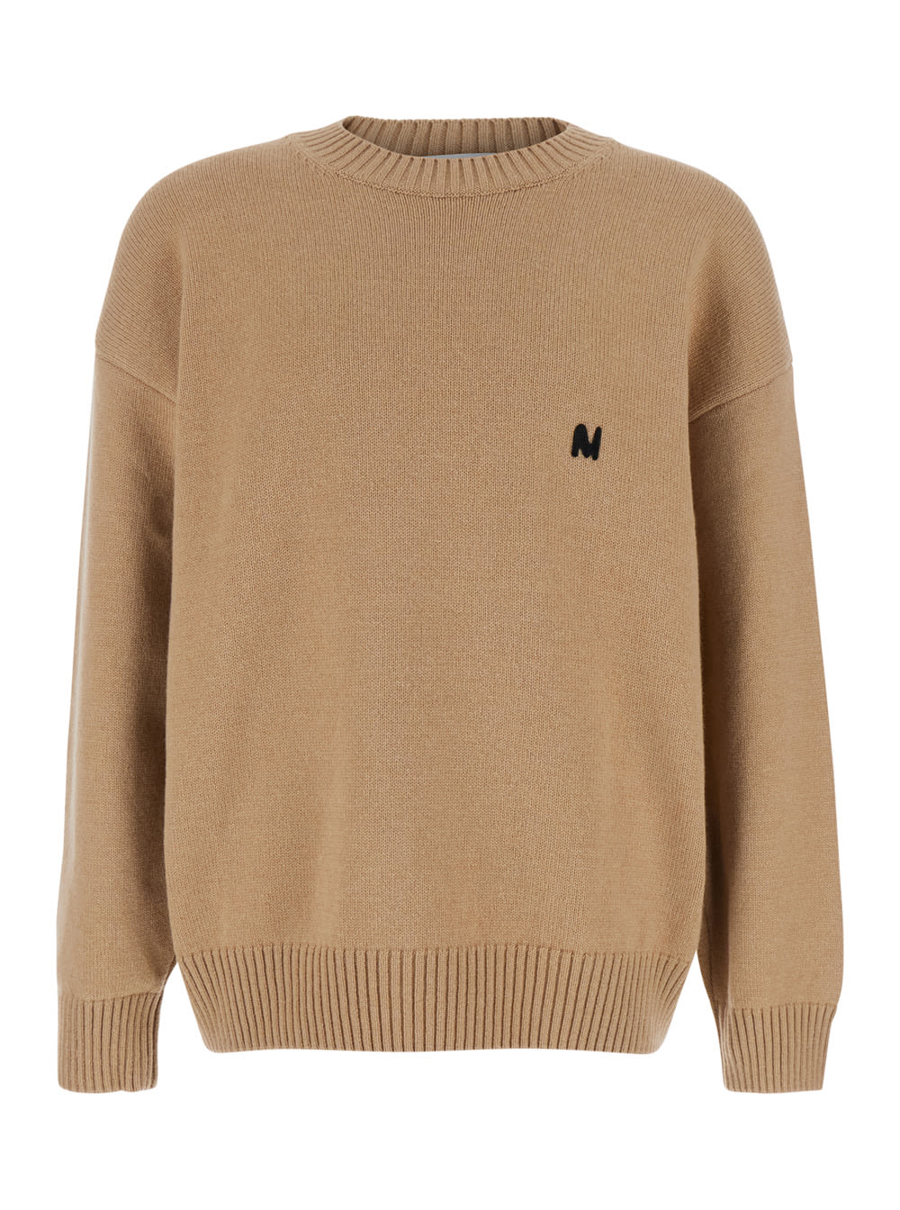 Msgm Logo-embroidered Crew-neck Sweater In Brown