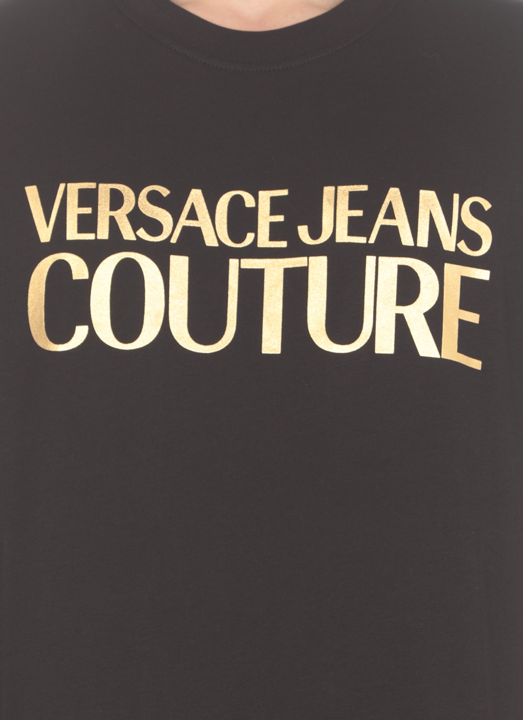 Versace Jeans Couture Cotton T-shirt With Metallic Gold Logo In Black