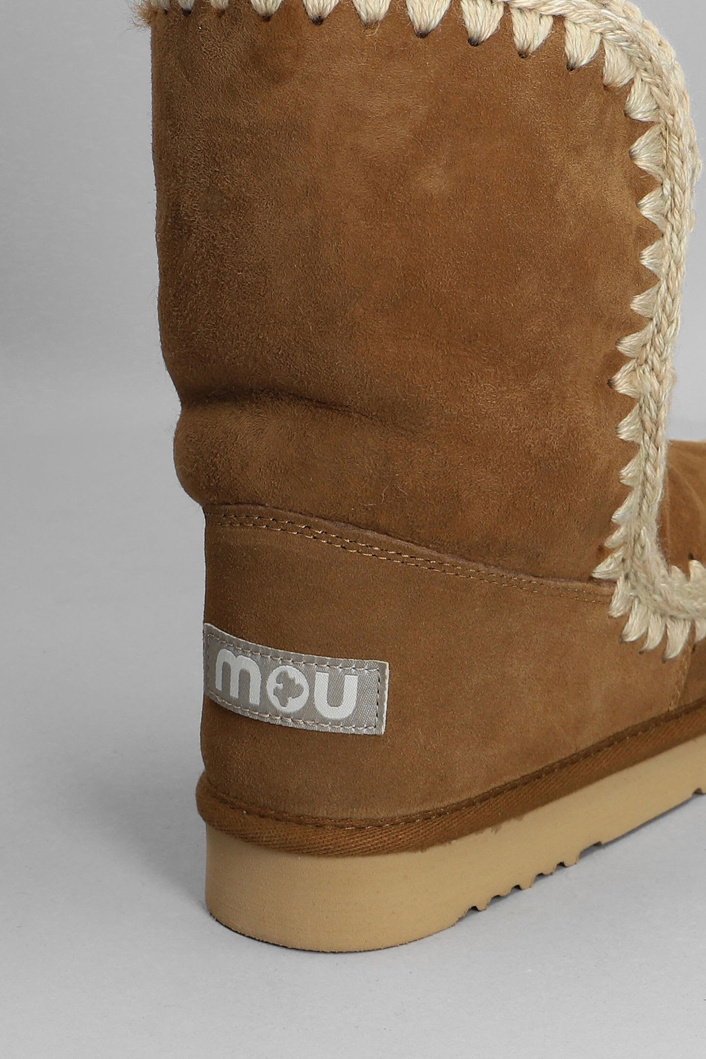Mou Eskimo 24 Low Heels Ankle Boots In Leather Color Suede In Brown