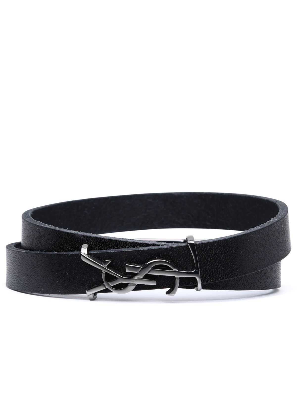 Saint Laurent Black Leather Opyum Bracelet In Black