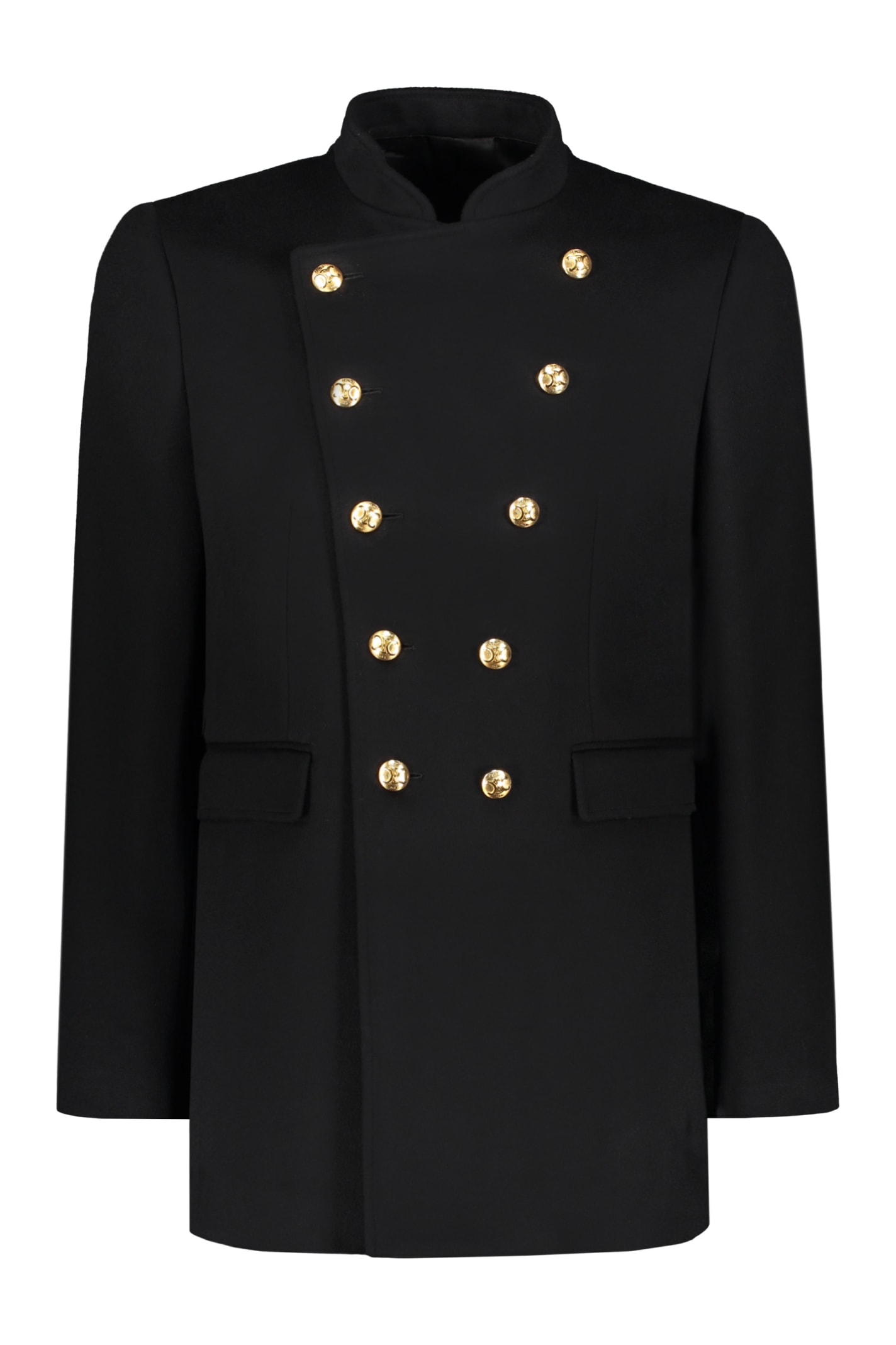 Shop Celine Wool Coat In Black