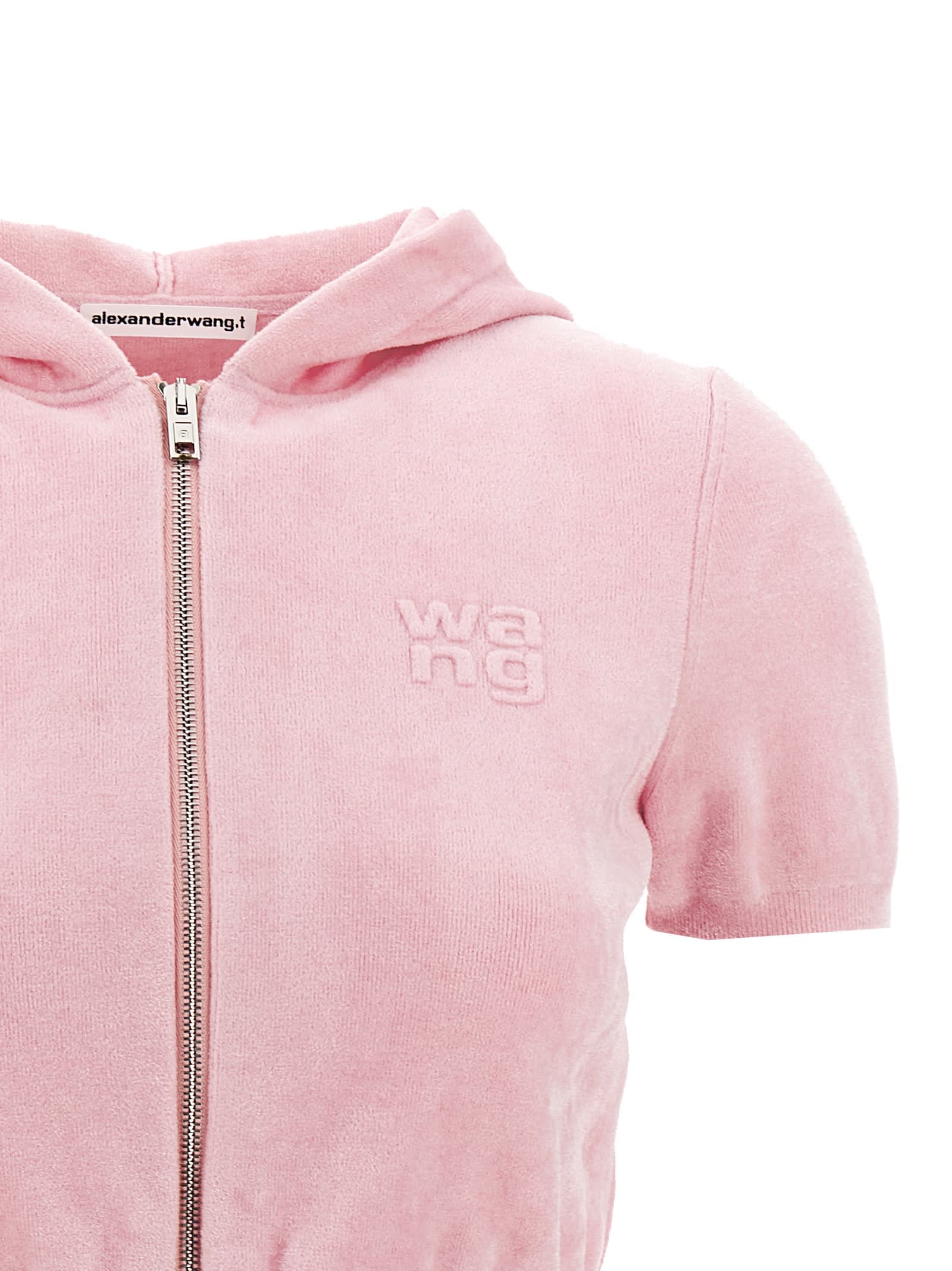 Alexander Wang T T By Alexander Wang Logo Chenille Cropped Hoodie In Light Pink