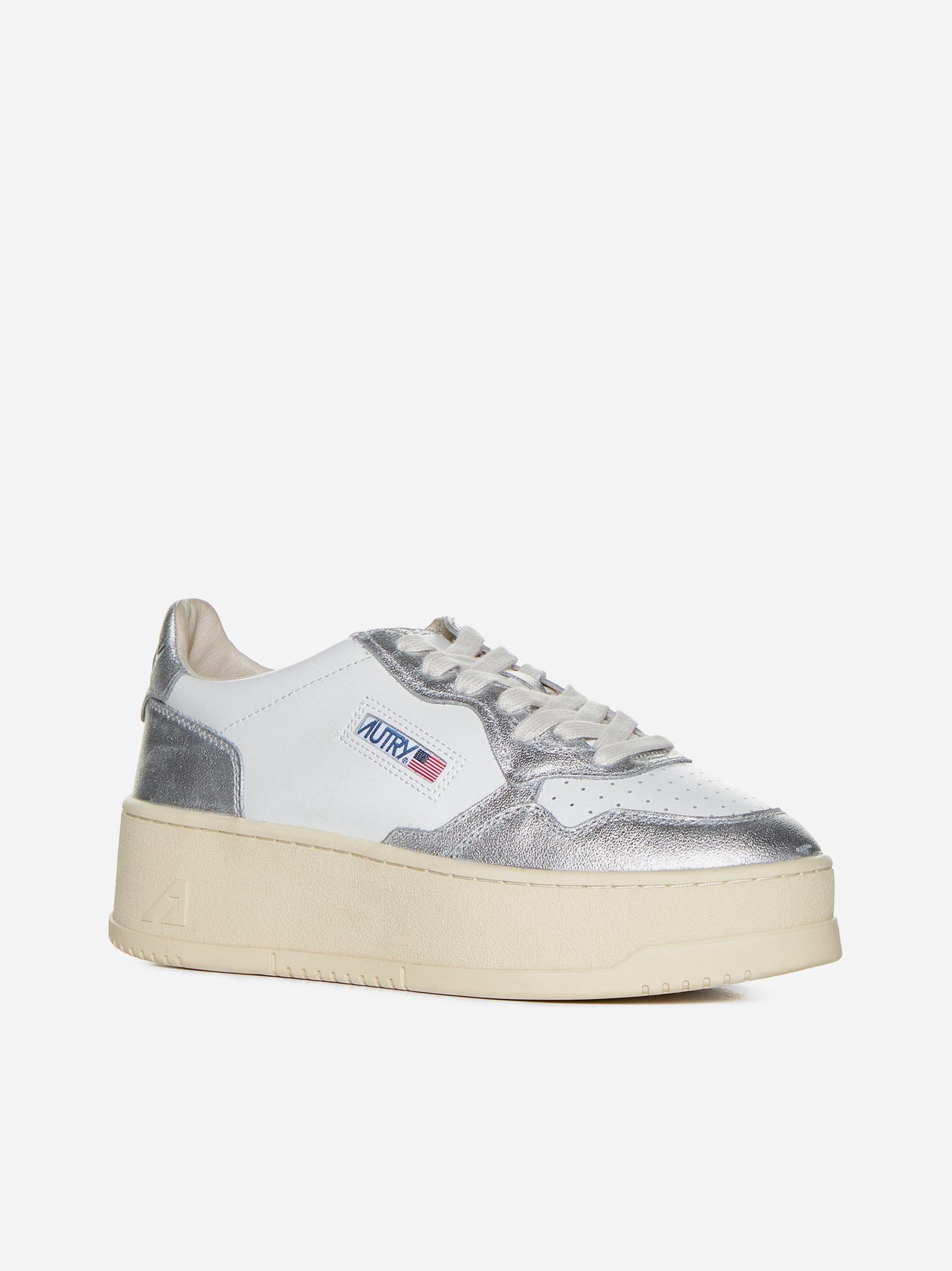 Shop Autry Medalist Platform Leather Sneakers In Silver