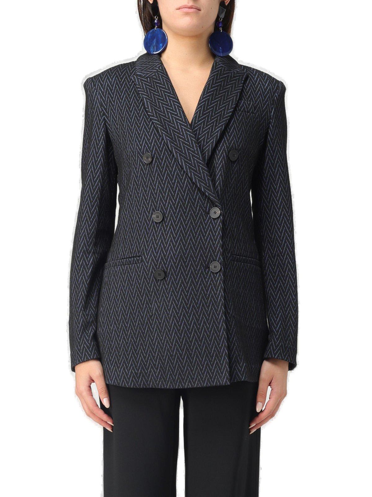 EMPORIO ARMANI DOUBLE-BREASTED HERRINGBONE TAILORED BLAZER