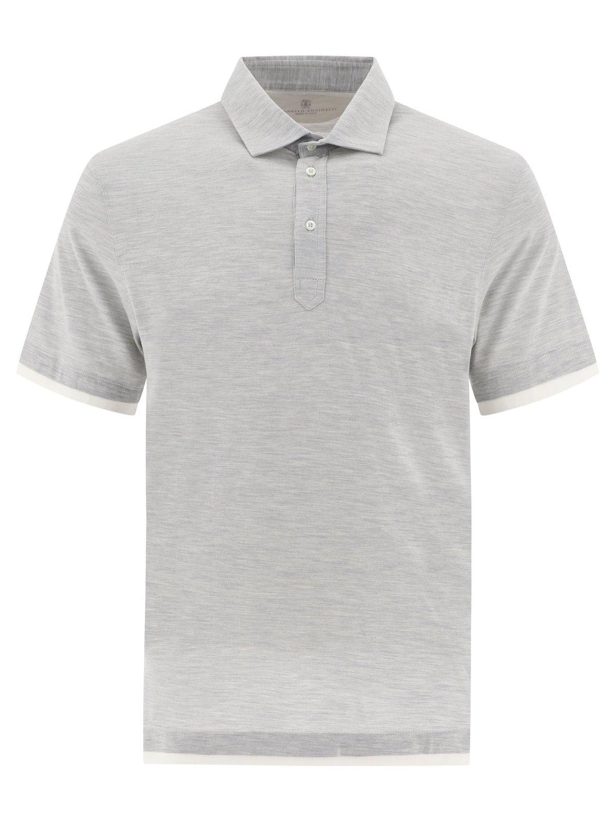 Shop Brunello Cucinelli Contrast-trim Short-sleeved Polo Shirt In Perla+off White