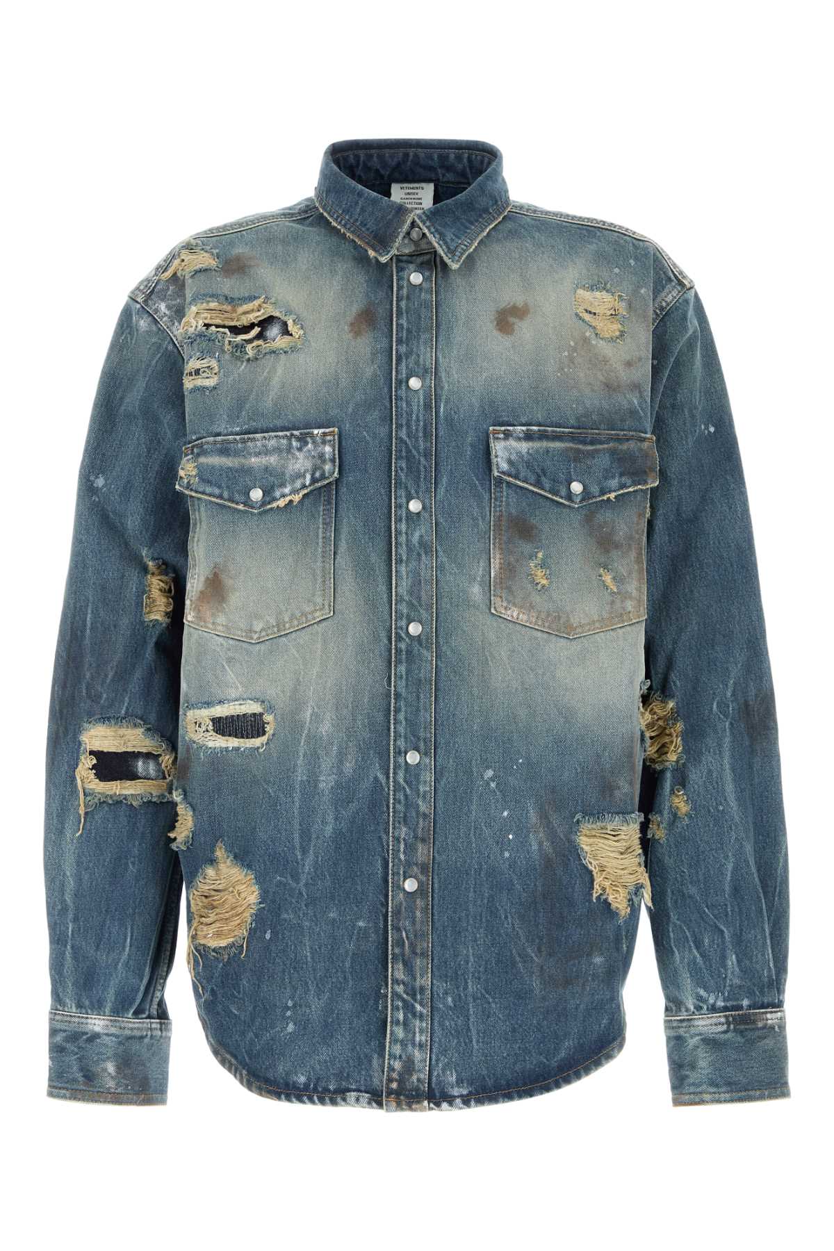 Shop Vetements Denim Shirt In Distressedblue