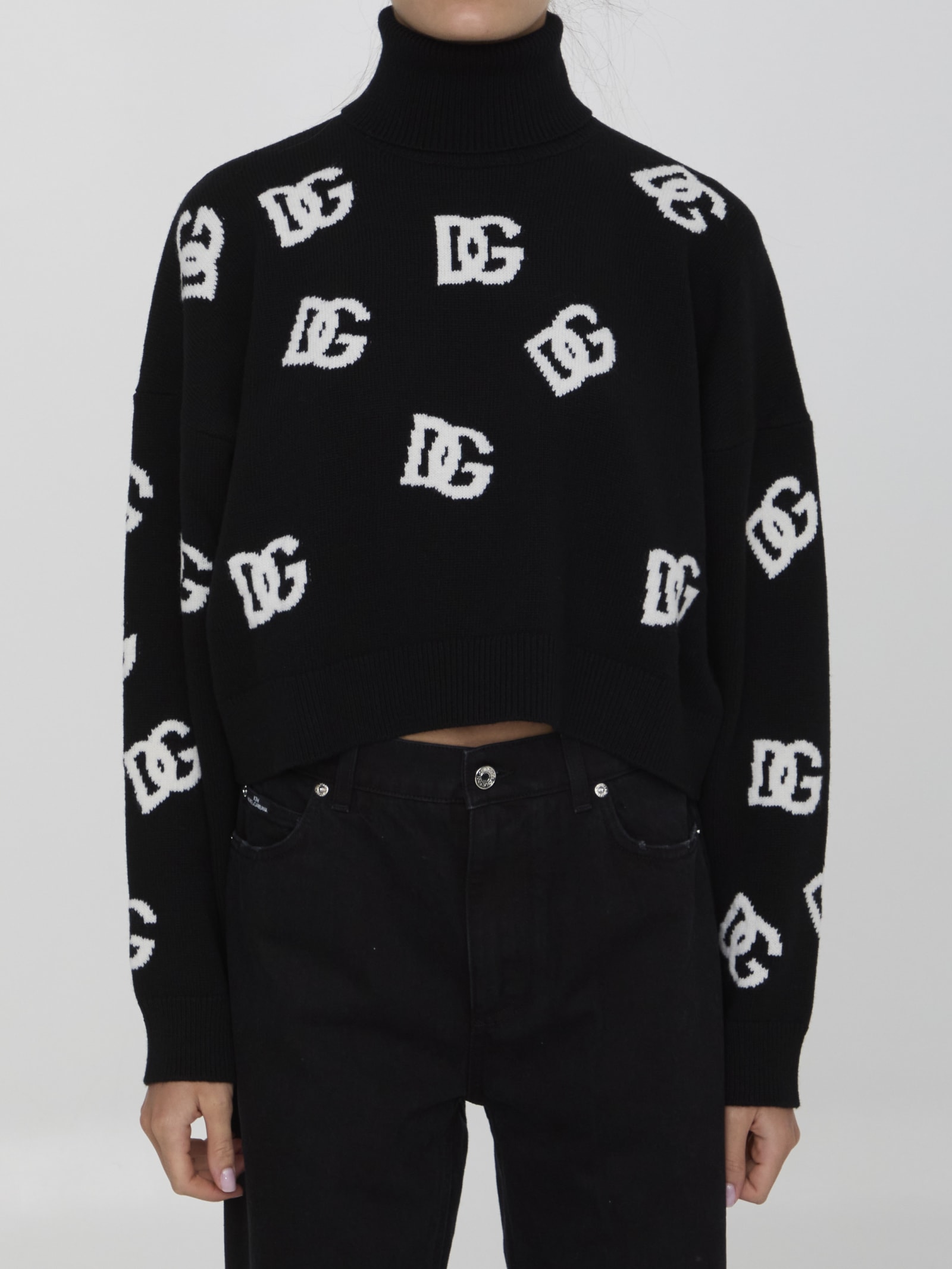 Shop Dolce & Gabbana Turtleneck Sweater With Dg Logo In Black