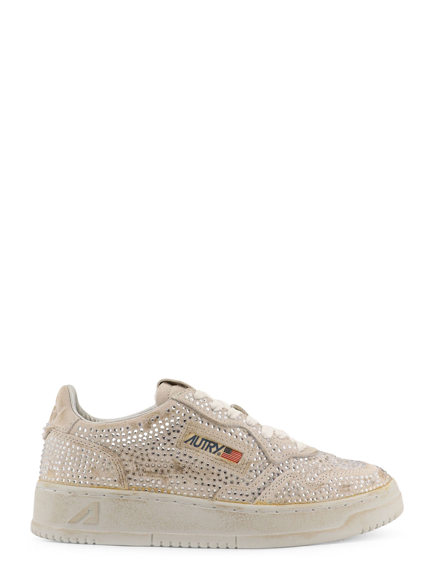 Autry Medalist Low Suede Sneakers With Rhinestones In White