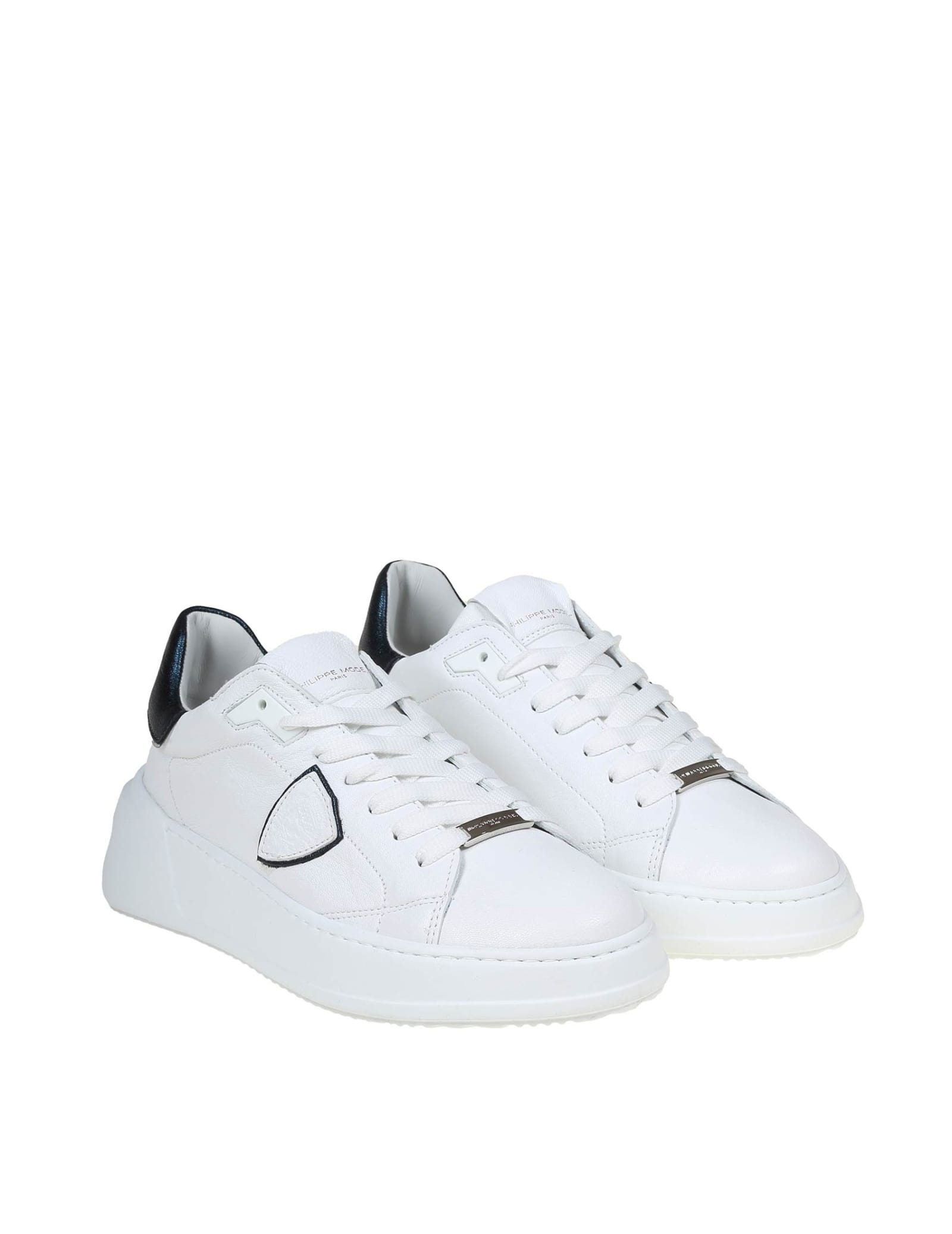 Shop Philippe Model Tres Temple Low In Black And White Leather In White/black