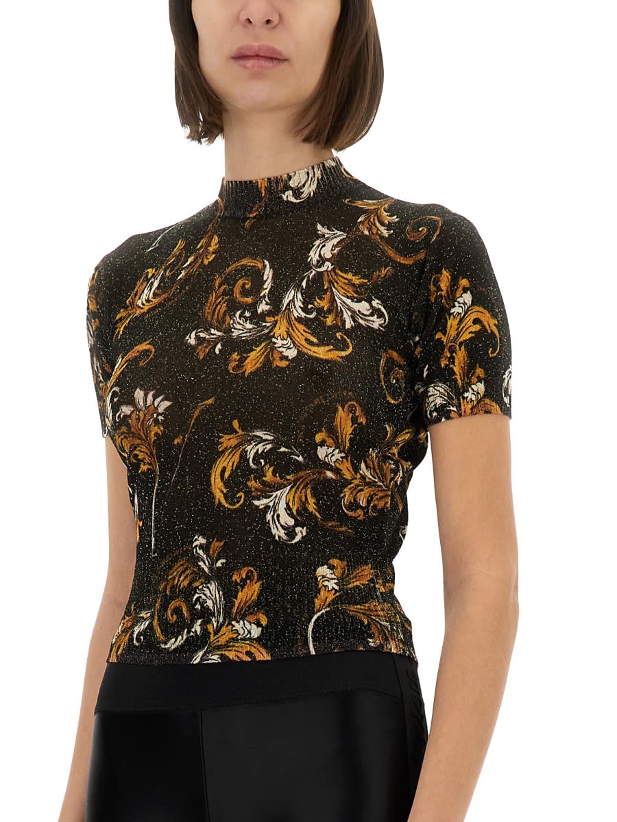 Shop Versace Jeans Couture Outline Baroque Knitted T-shirt In Black