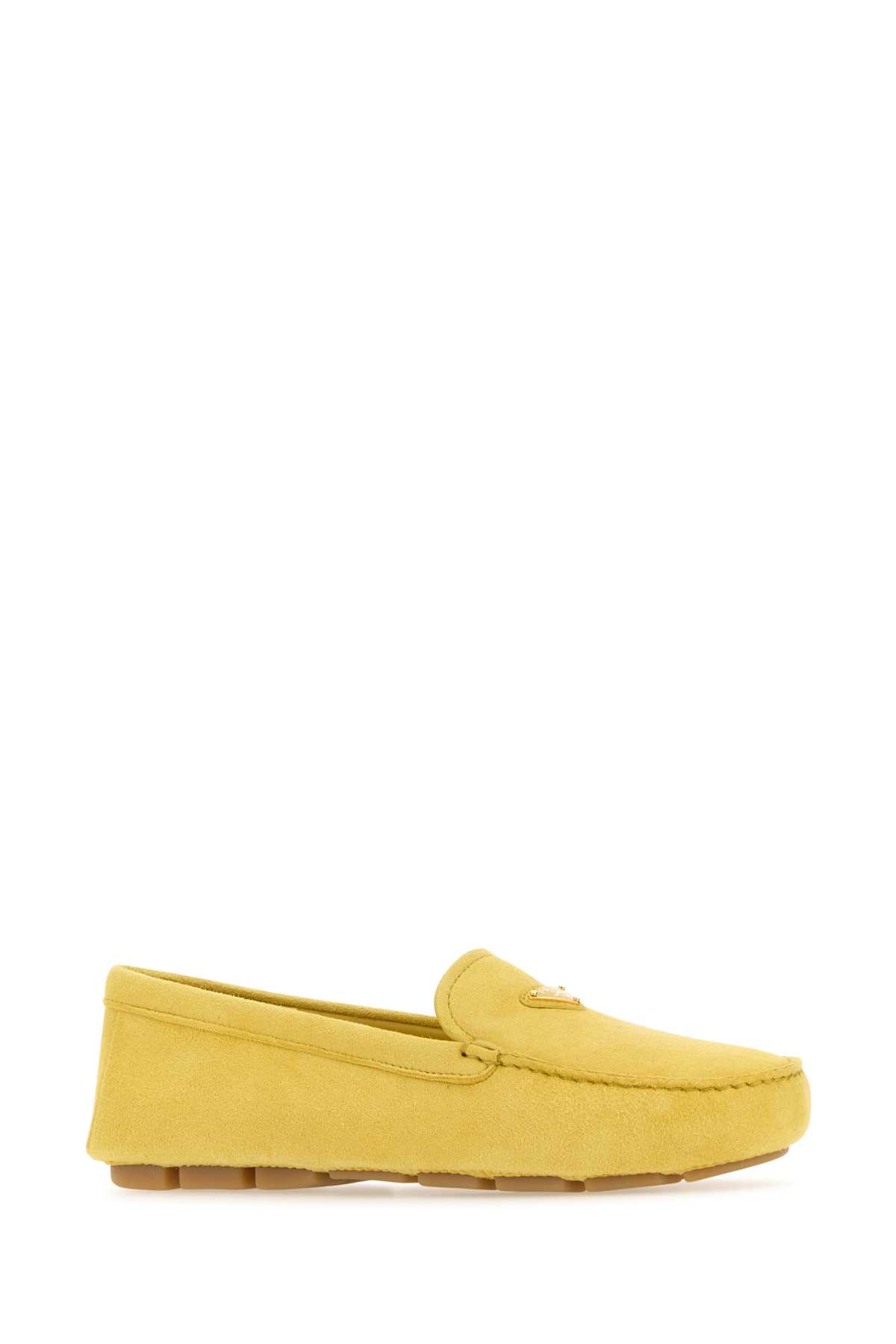 Shop Prada Yellow Suede Loafers In Sole