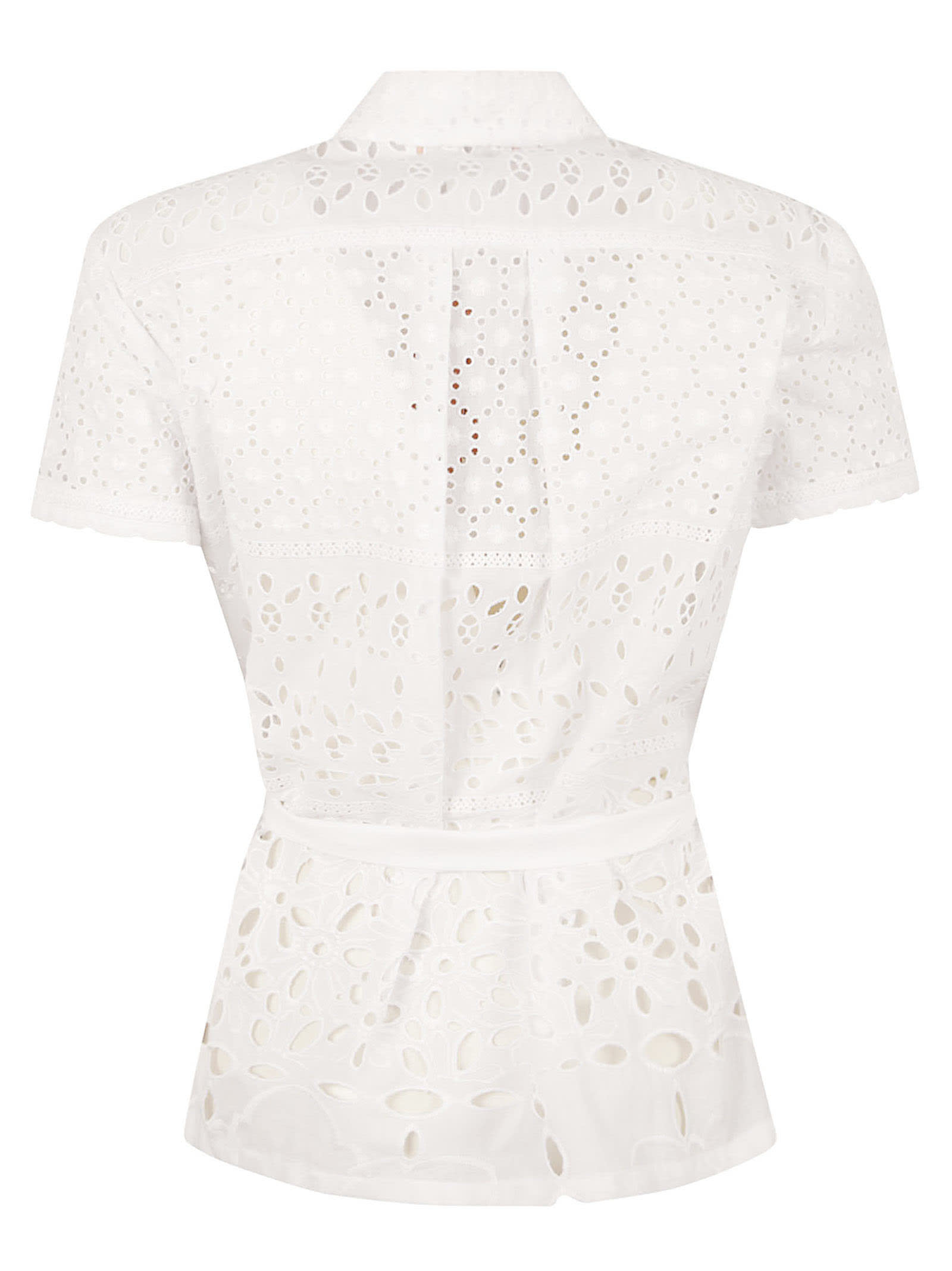 Shop Ermanno Scervino Tie-waist Perforated Shirt In Bright White