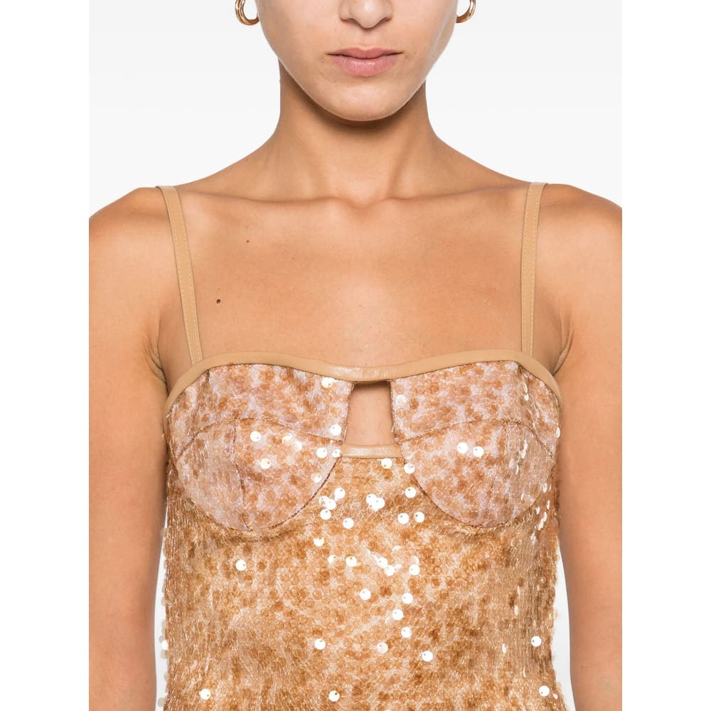 David Koma Stylish Sequin Mini Dress With Cut-out Detail And Shoulder Straps In Brown