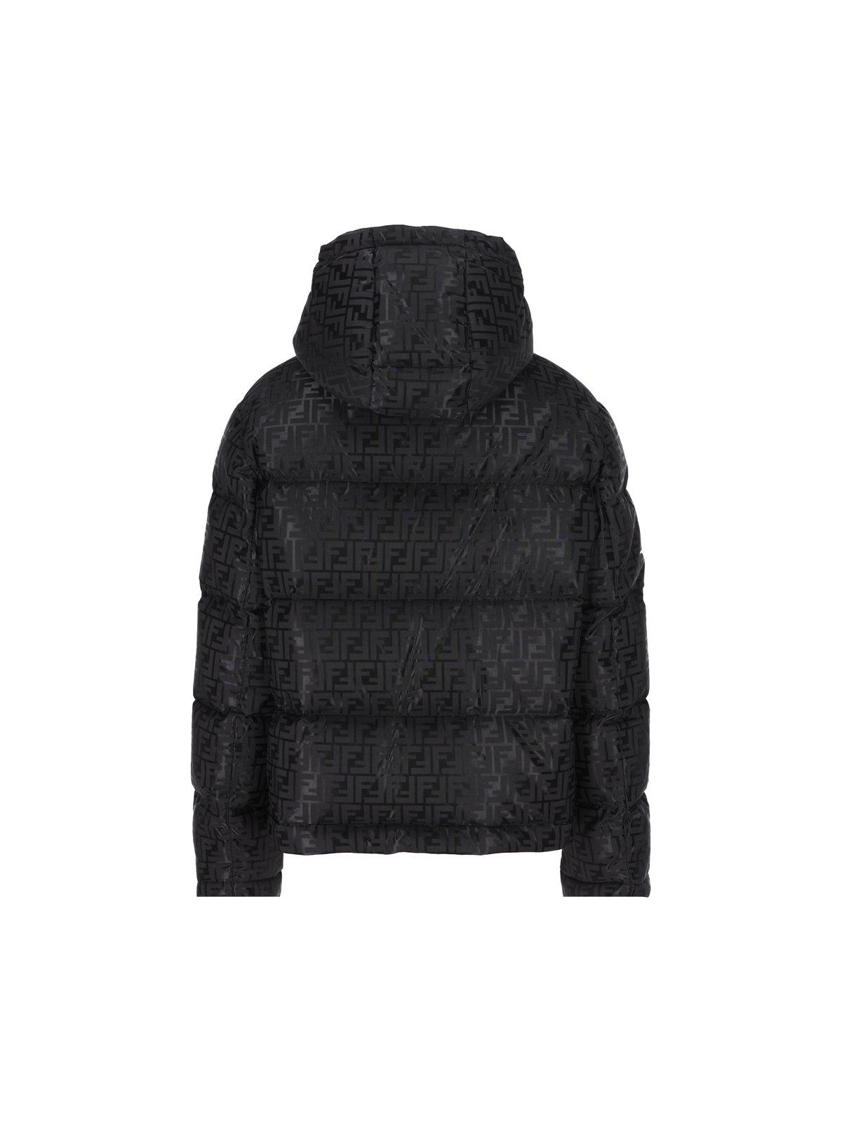 Shop Fendi Ff Jacquard Hooded Down Jacket In Black