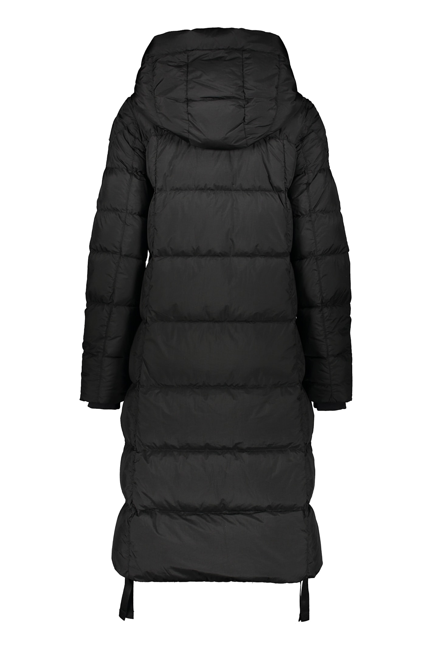 Parajumpers Long Black Puffer Jacket With Adjustable Hood In Black