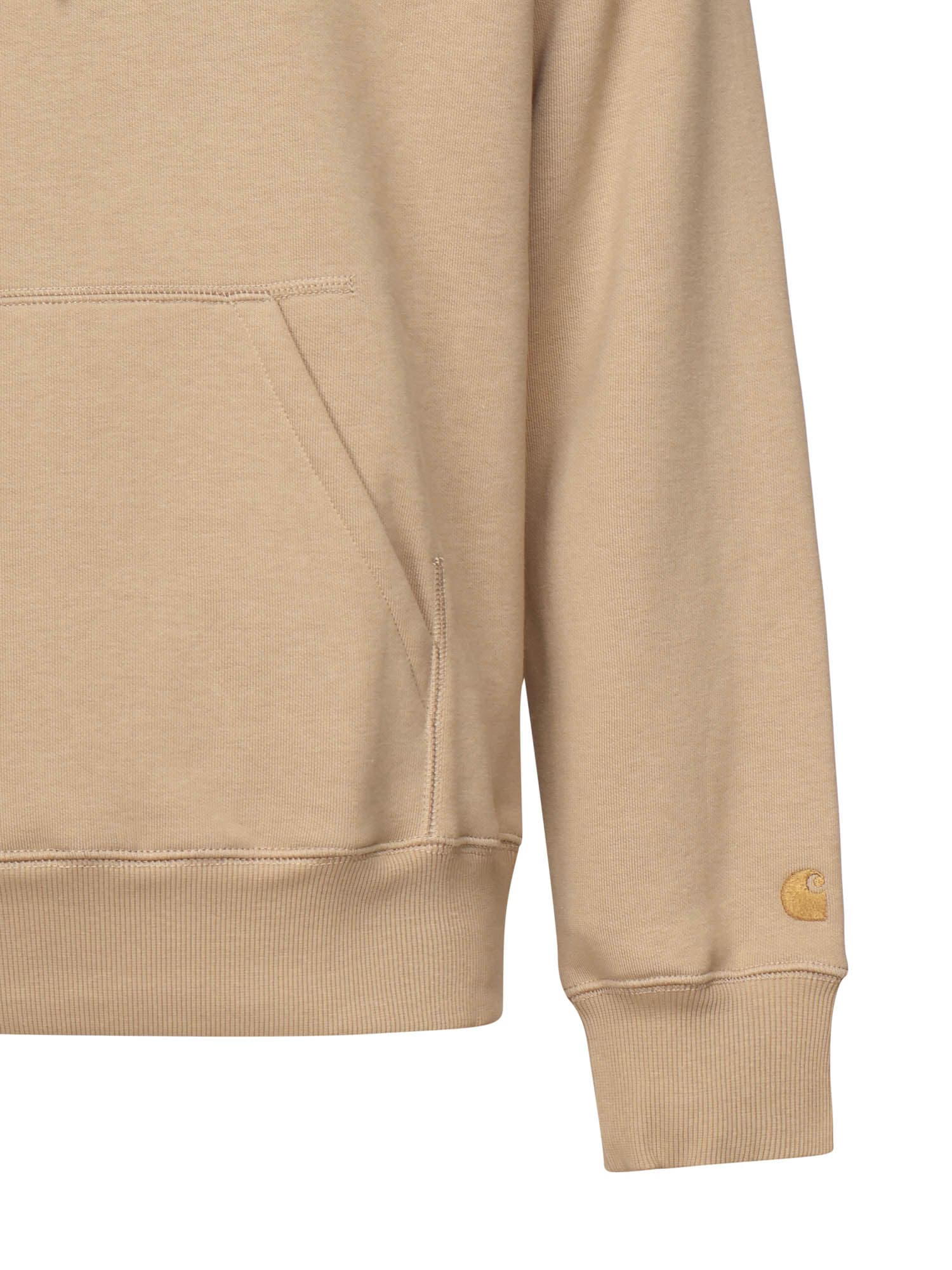 Carhartt Logo Cotton Hoodie With Drawstring Hood In Brown