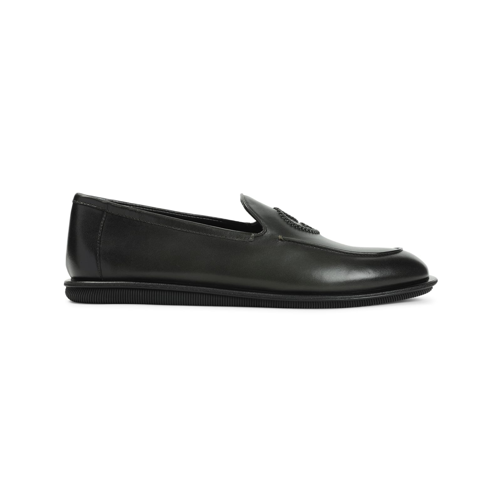 Giorgio Armani Official Store Vintage Nappa Leather Loafers With Embroidered Logo In Green