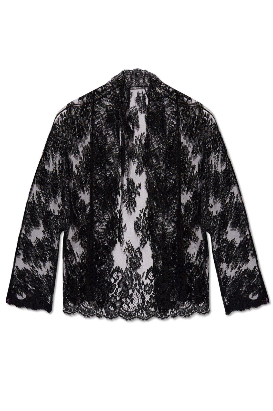 Shop Dolce & Gabbana Floral Chantilly Lace Kimono Shirt In Nero
