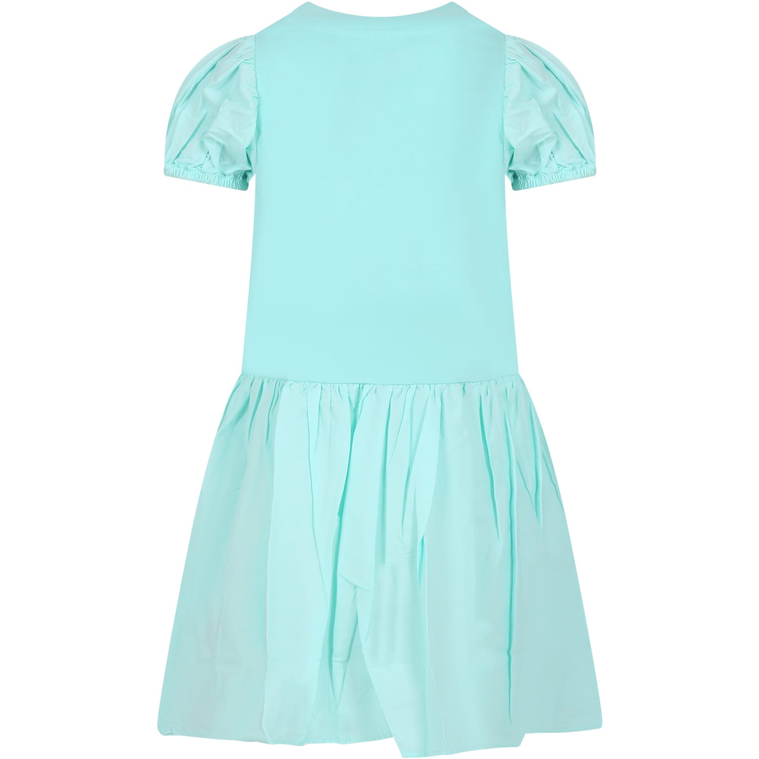 Shop Molo Green Dress For Girl With Hearts In Light Blue