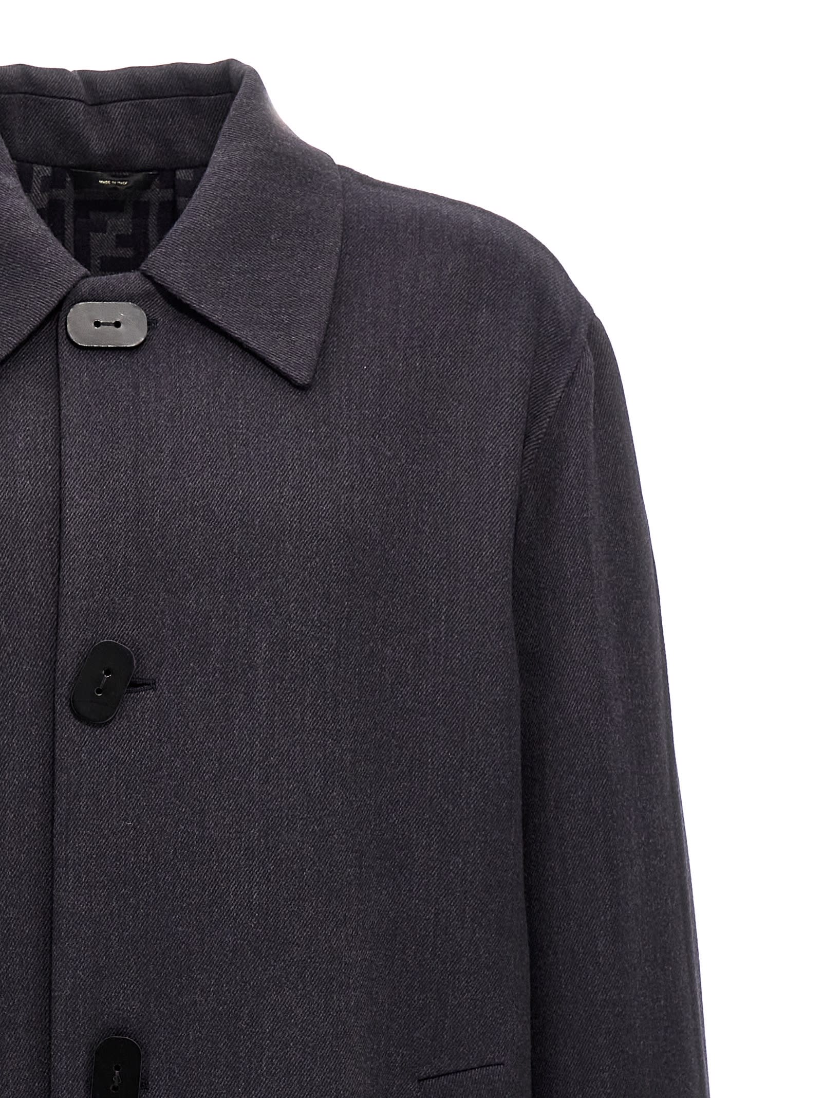 Fendi Cappotto In Misto Lana Antracite Uomo In Indaco