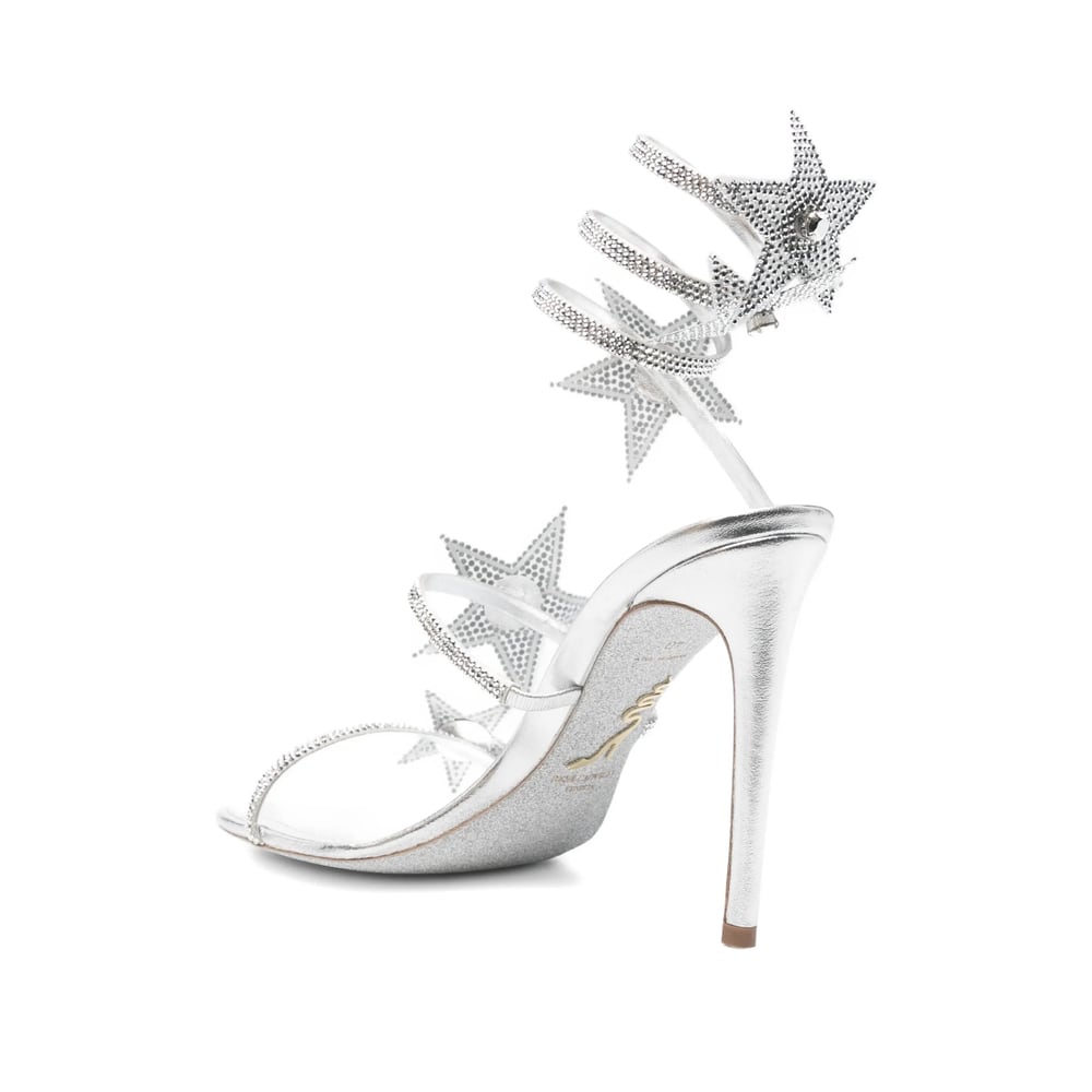 René Caovilla Cleo 105 Embellished Satin Sandals In Gray