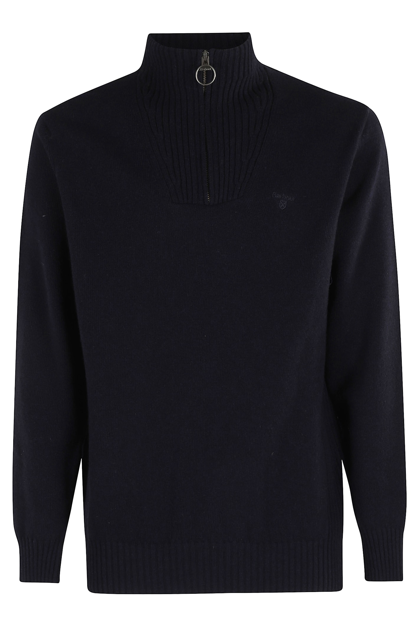 Barbour Ribbed Knit Half-zip Sweater With Classic Funnel Neck And Elbow Patches In Black