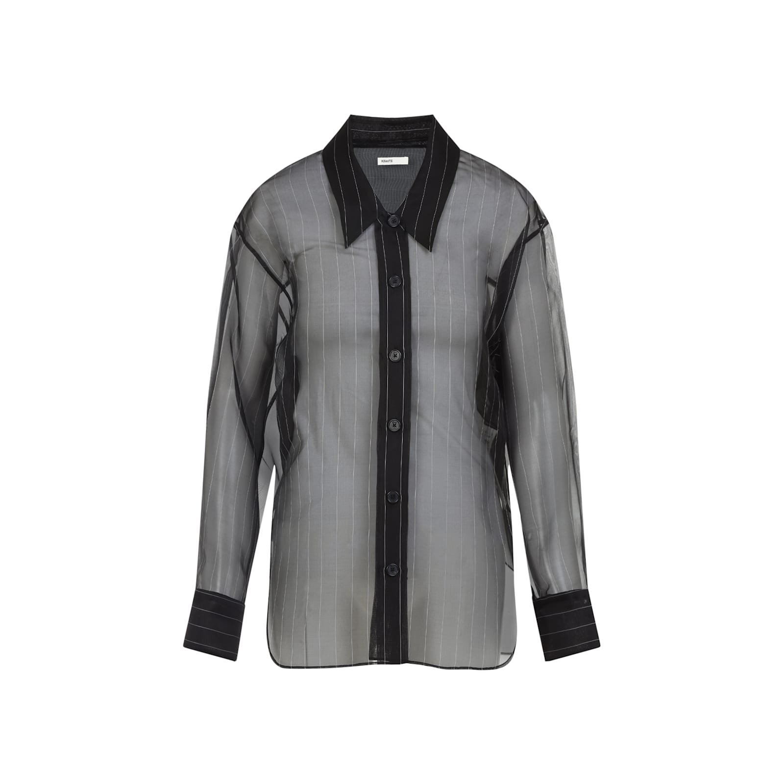 Khaite Sheer Black Pinstripe Shirt With Classic Collar