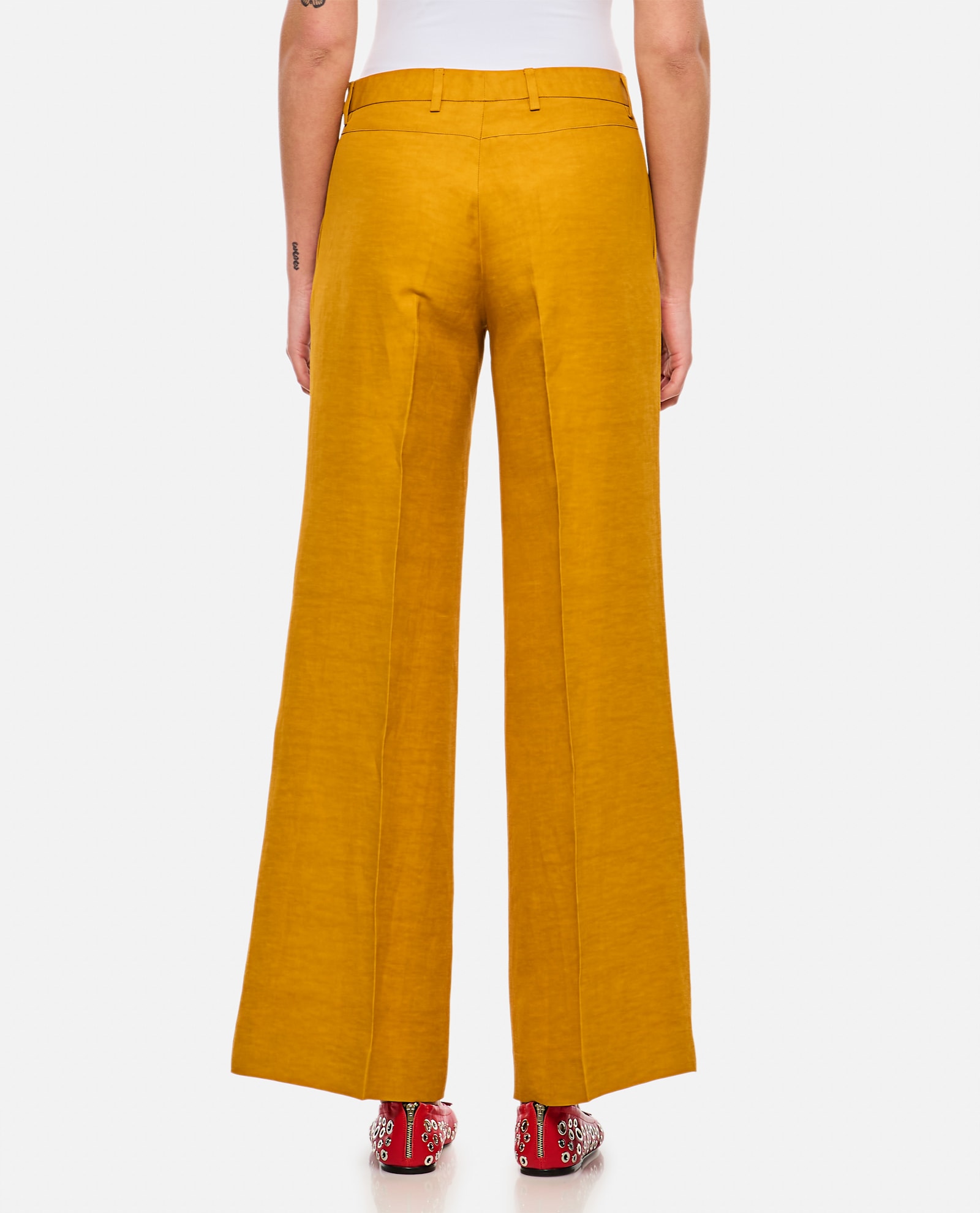 Alberto Biani Wide-leg Soft Pants With Front Closure And Side Pockets In Yellow