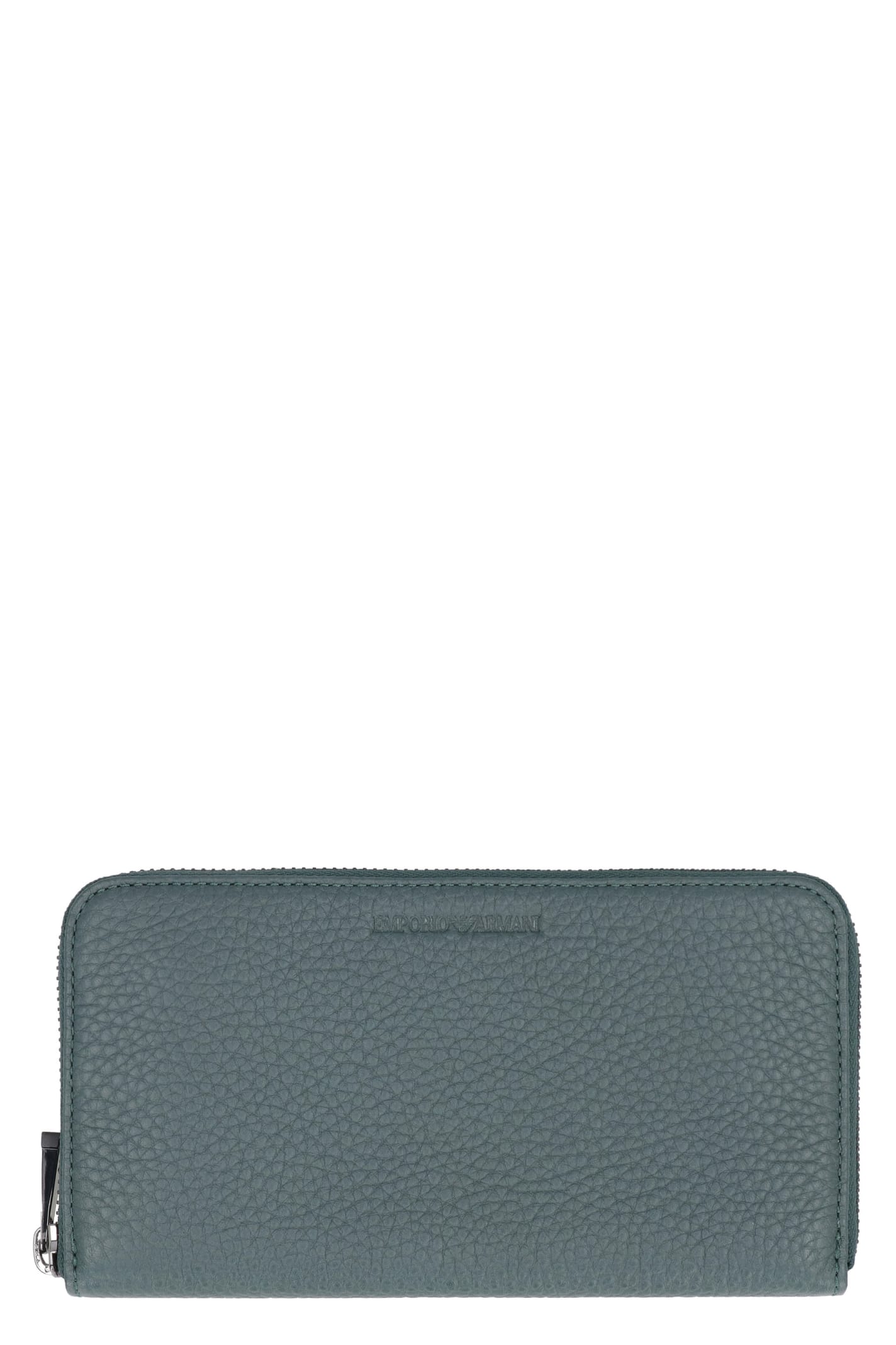 Emporio Armani Leather Zip Around Wallet In Green