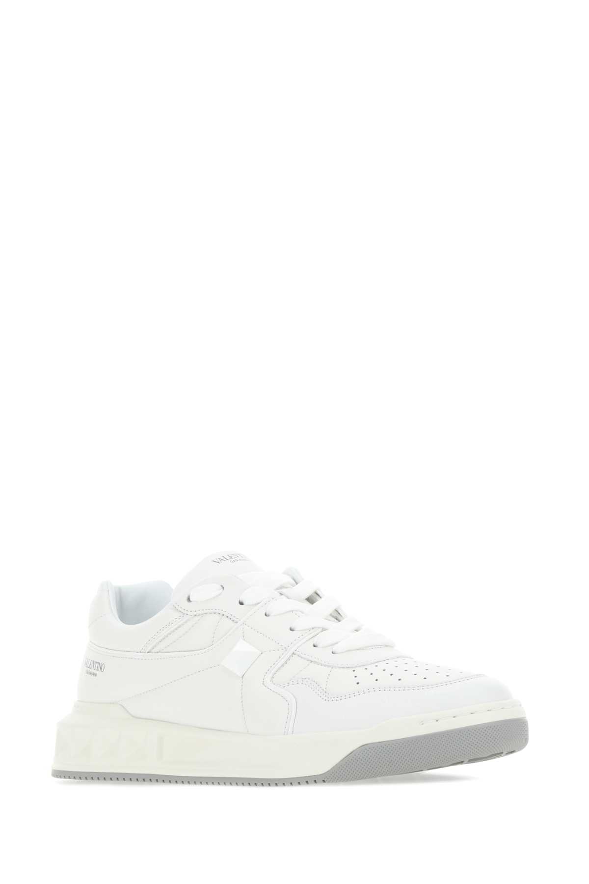 Shop Valentino White Nappa Leather One Stud Sneakers