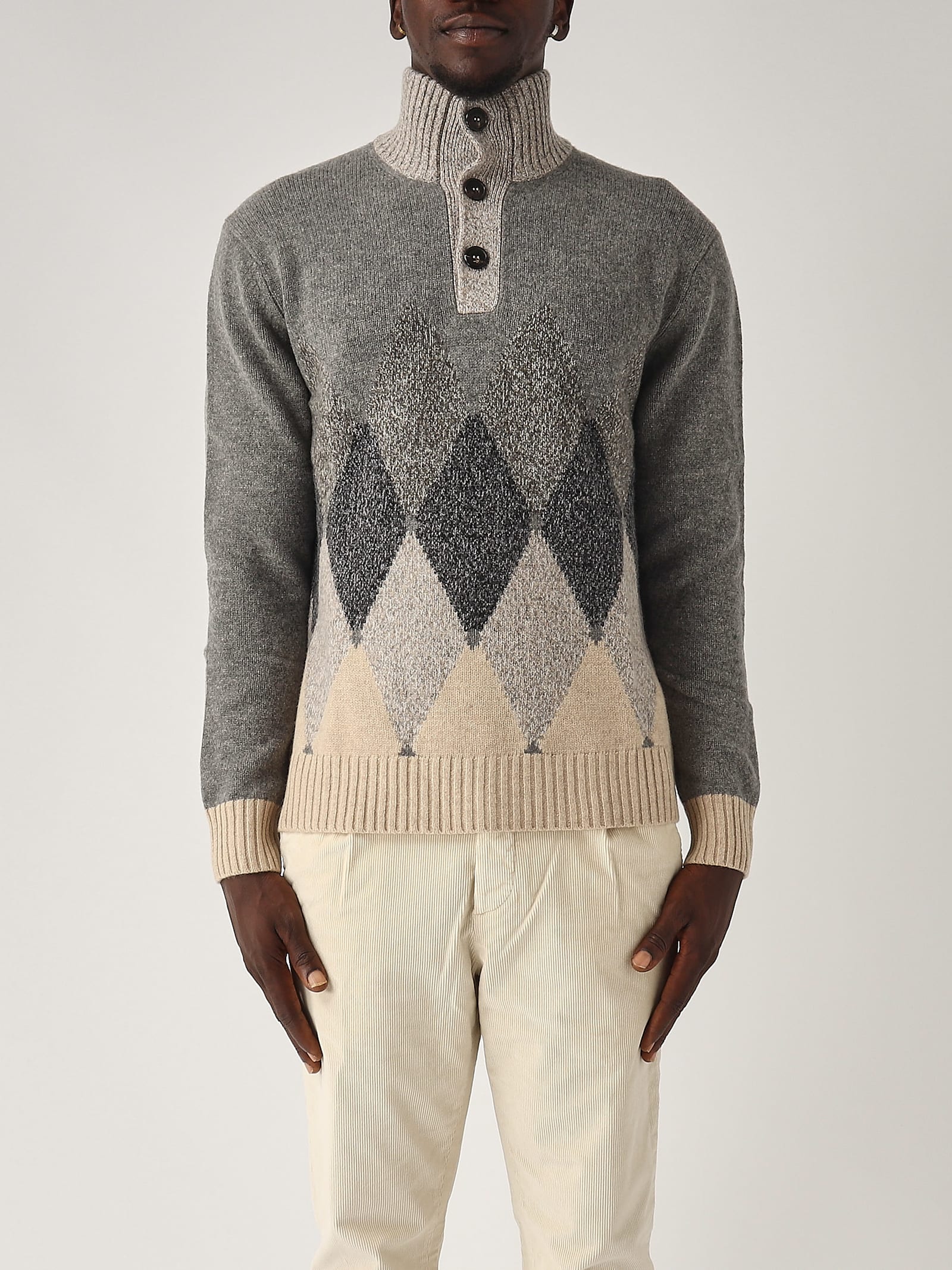 Shop Ballantyne T Neck Pullover 2 Bottoni Sweater In Grigio