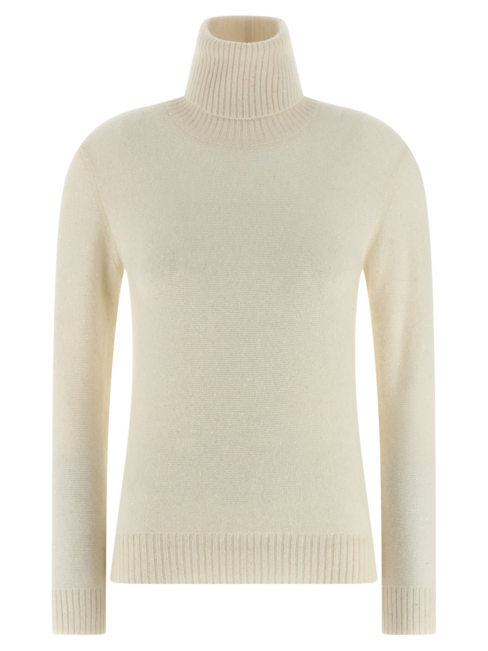 Fabiana Filippi Sequin Turtleneck Sweater Sweaters And Cardigans White In White